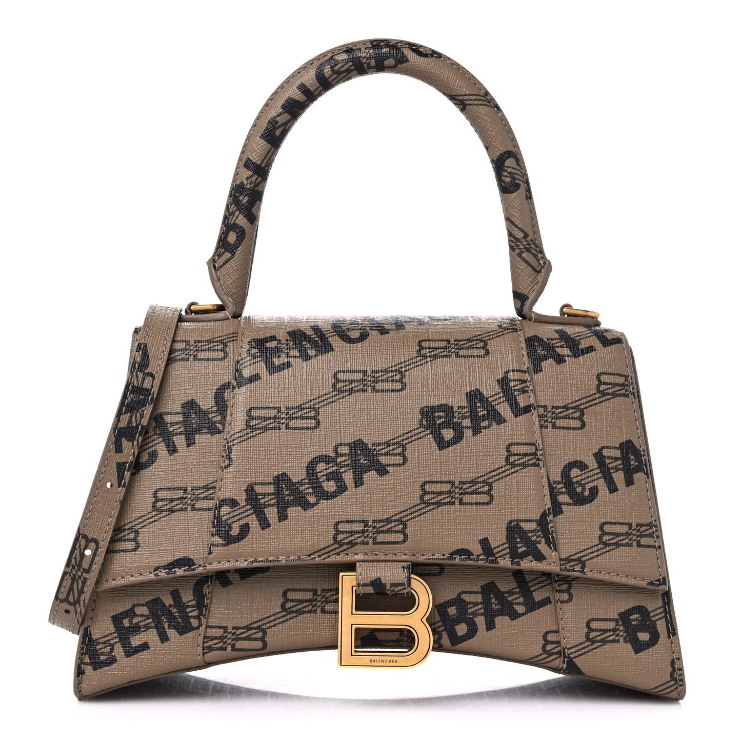 Coated Canvas BB Monogram Logo Print Small Hourglass Top Handle Bag Beige Brown Black