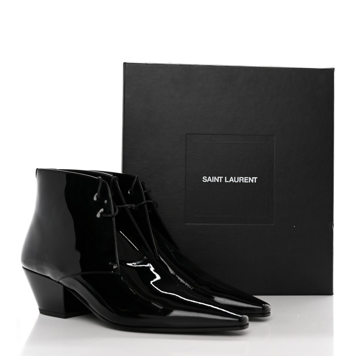 Patent Calfskin Theo Lace-Up Ankle Boots 40 Black