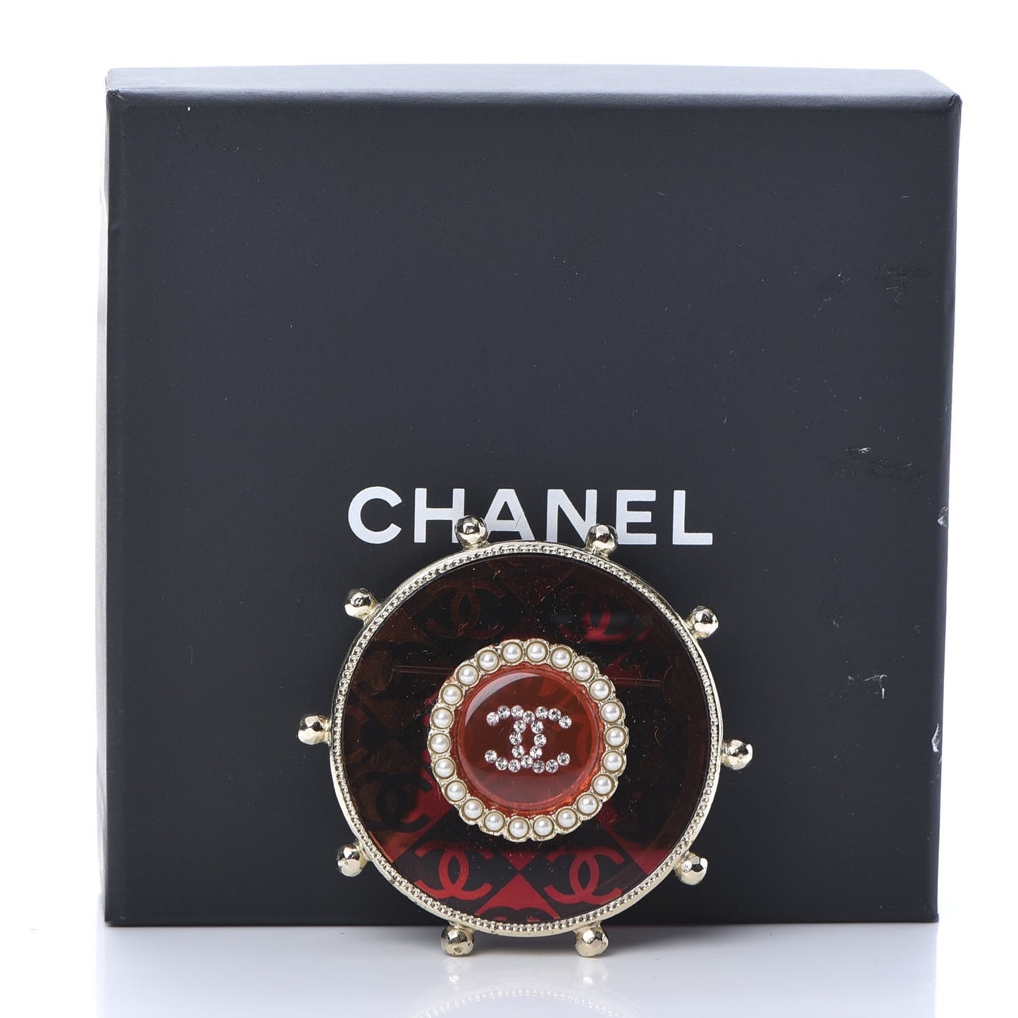 Resin Crystal Pearl CC Brooch Red Gold