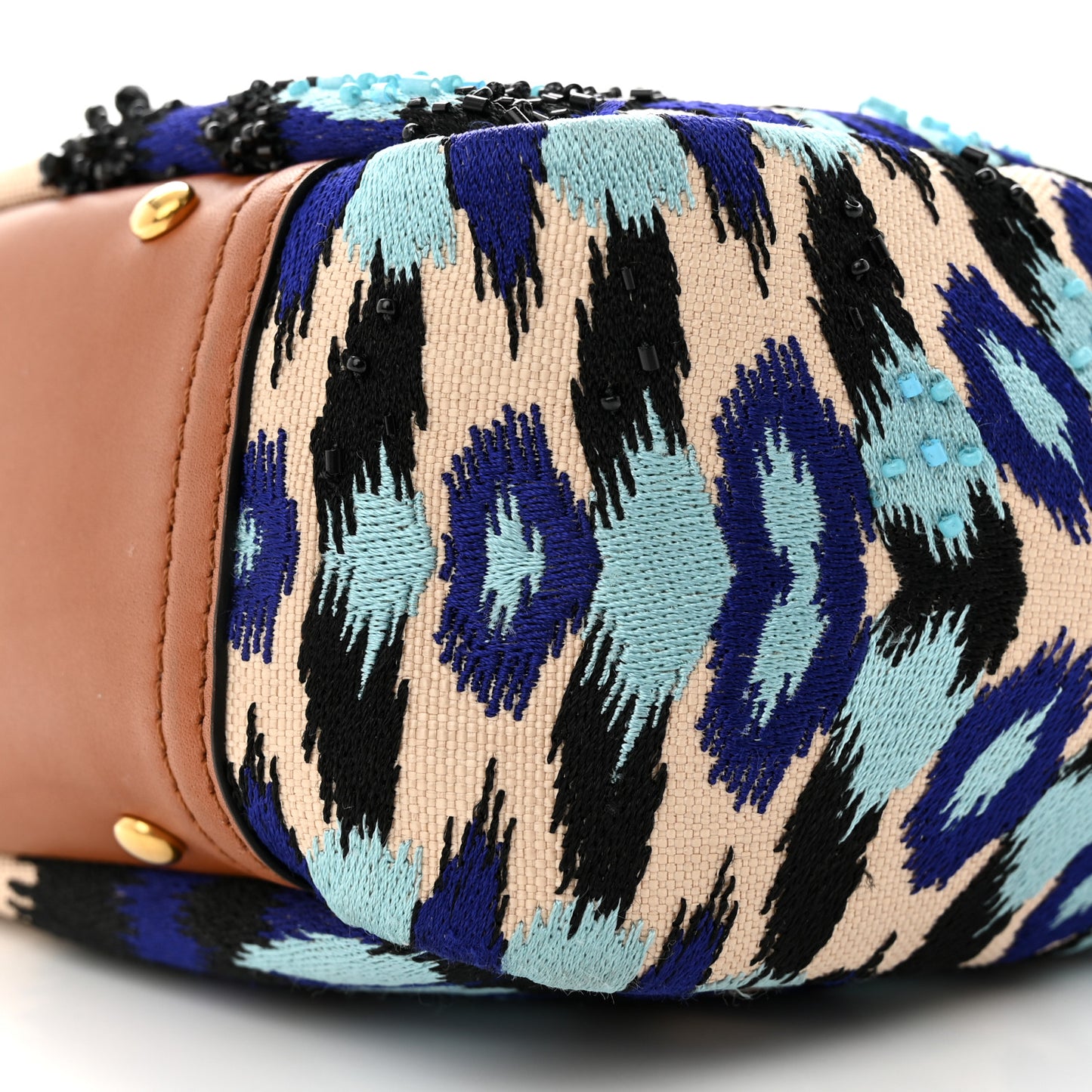 Canvas Beaded Embroidered Small Atelier Tote Bag Blue