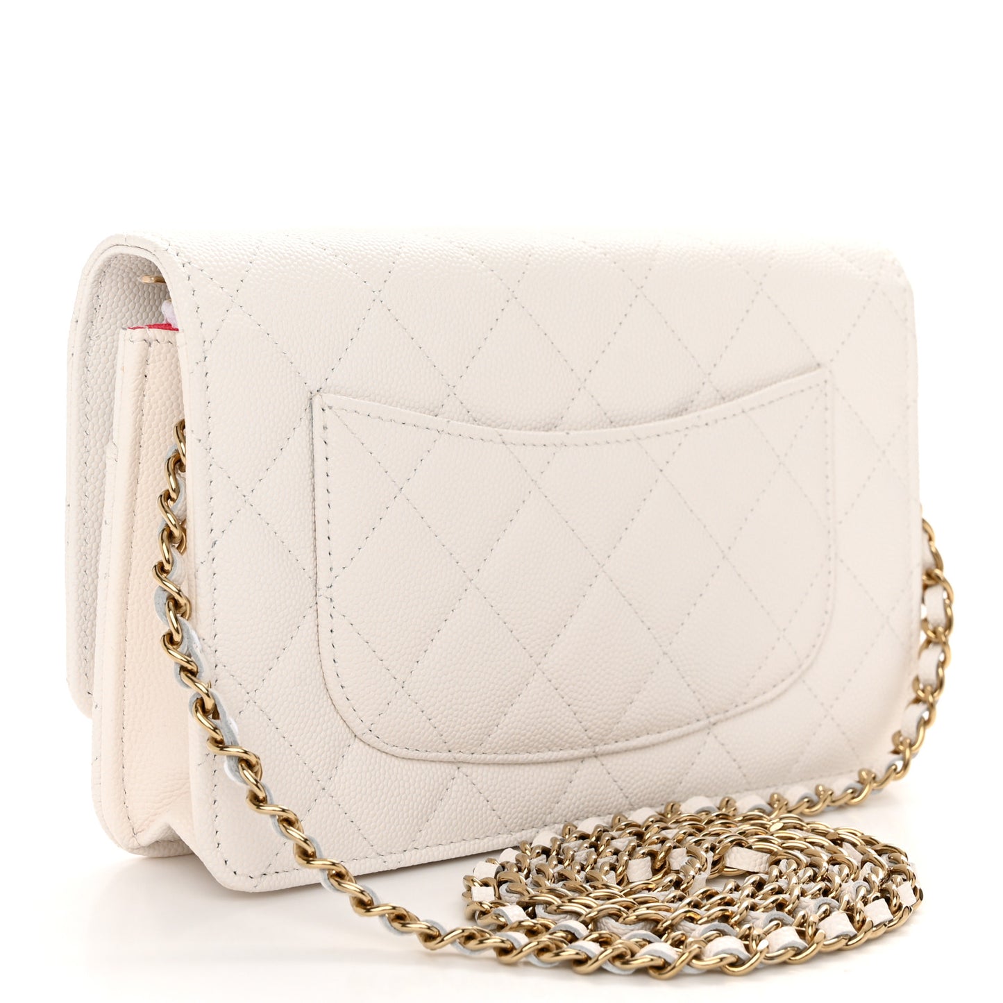 Caviar Quilted Perforated Metal CC Wallet On Chain WOC White