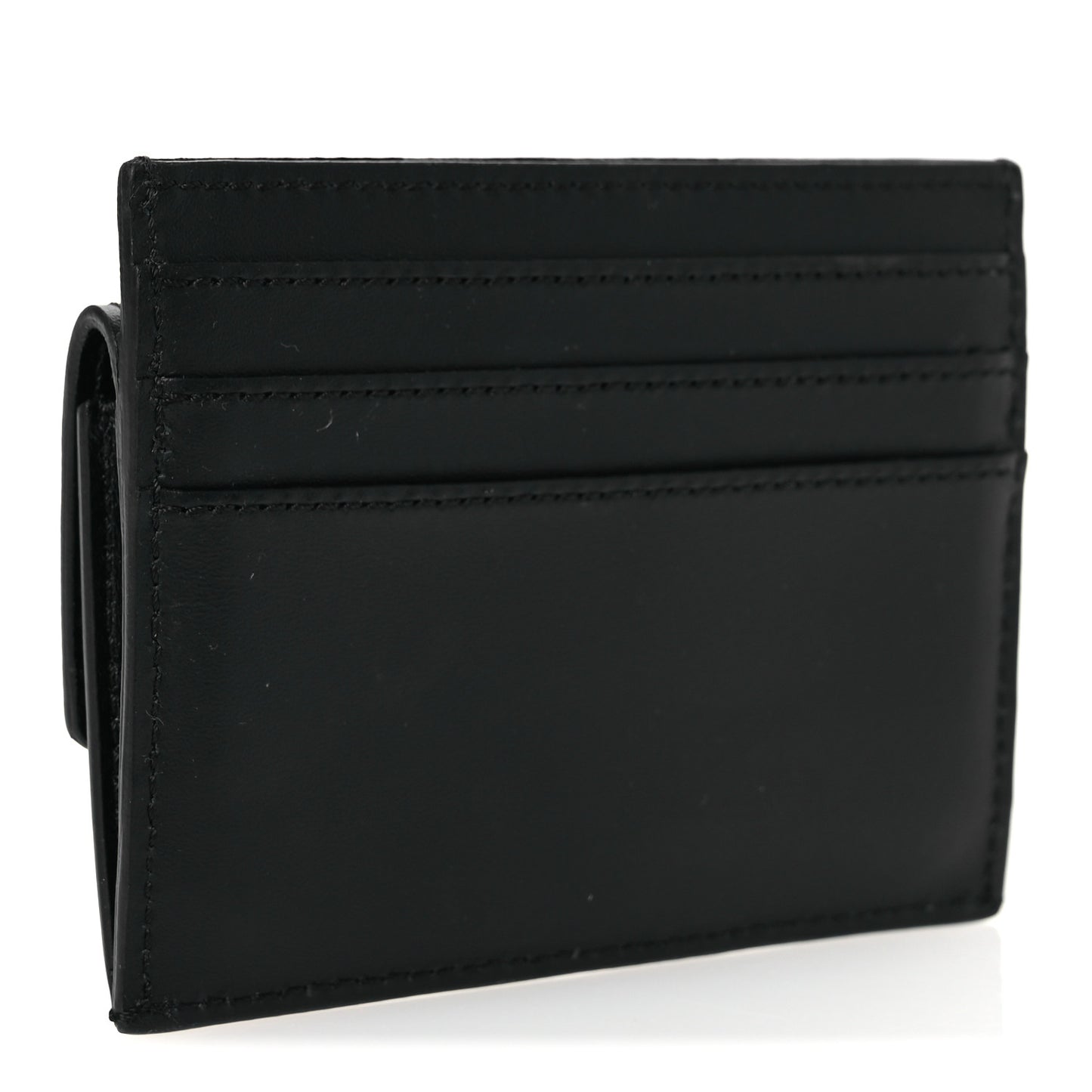 Vitello King Tamponato Logo Embossed Fold Over Card Holder Wallet Black