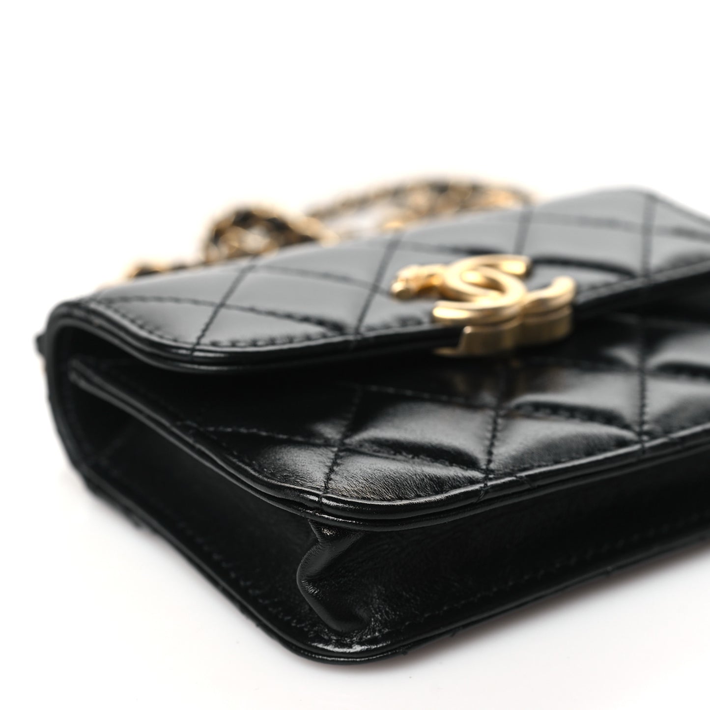 Calfskin Quilted Perfect Fit Coin Purse With Chain Black