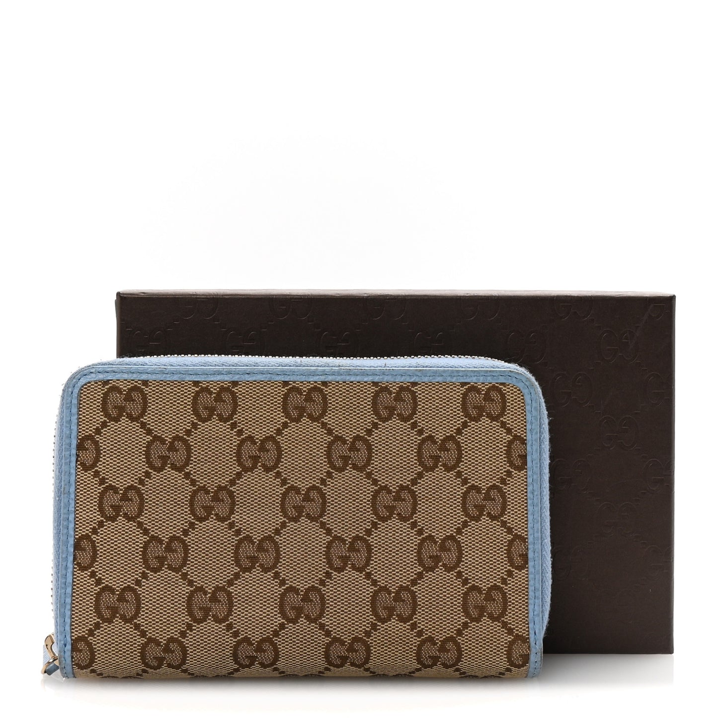 Monogram Dollar Calfskin Zip Around Wallet Beige Ebony Mineral Blue