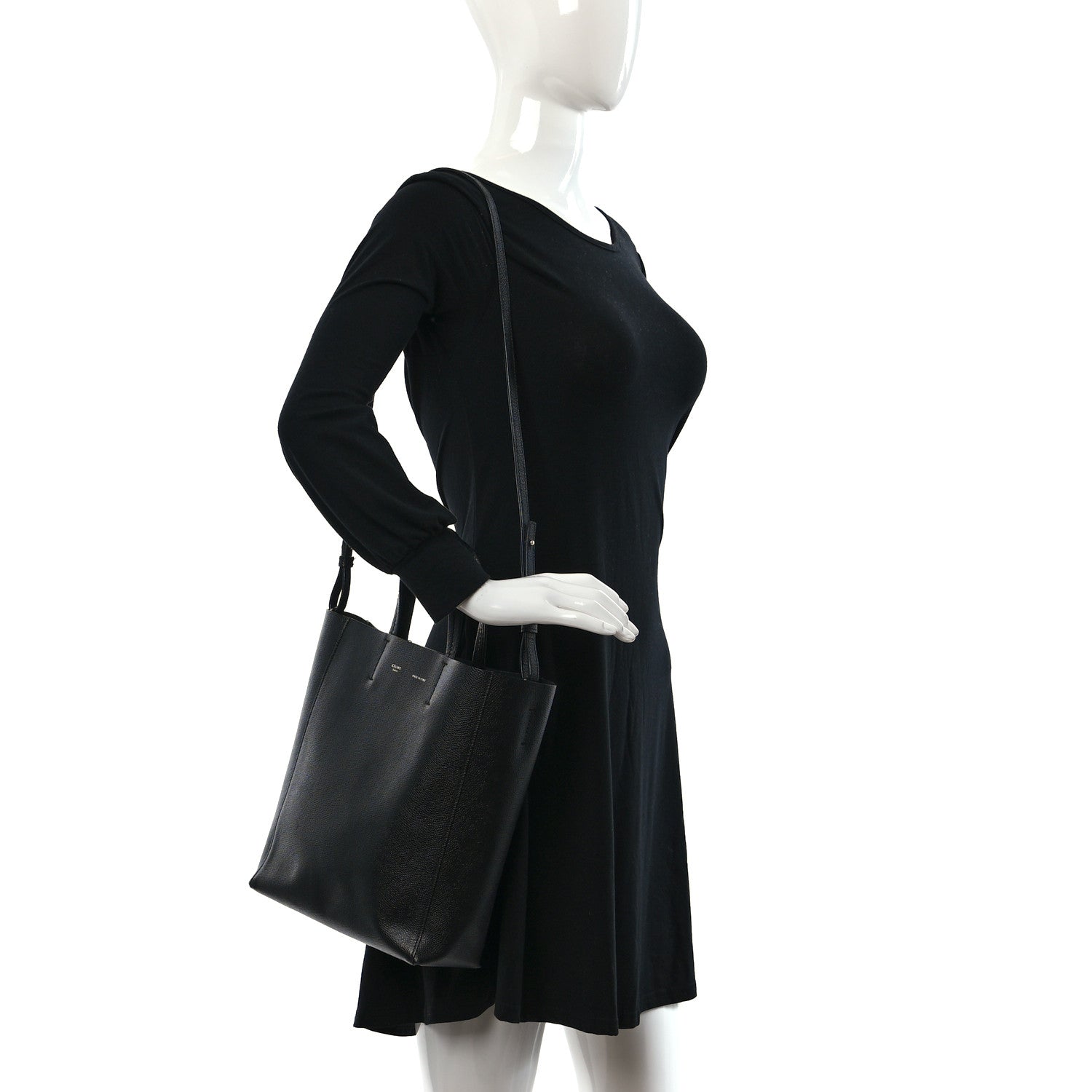 Celine Grained Calfskin Small Vertical Cabas Black 2 of 13