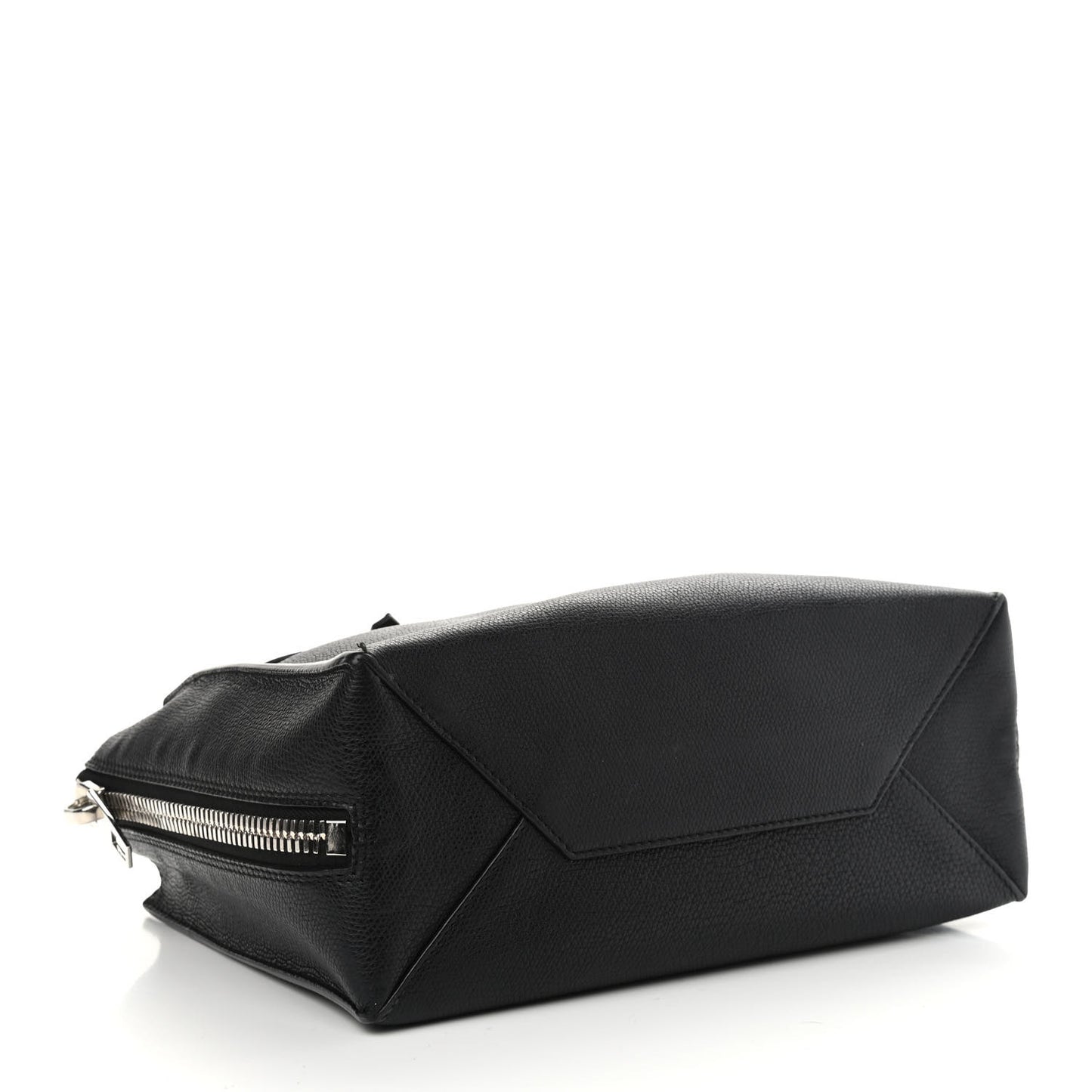Grained Calfskin Plate Hardware Papier A6 Zip Around Tote Black