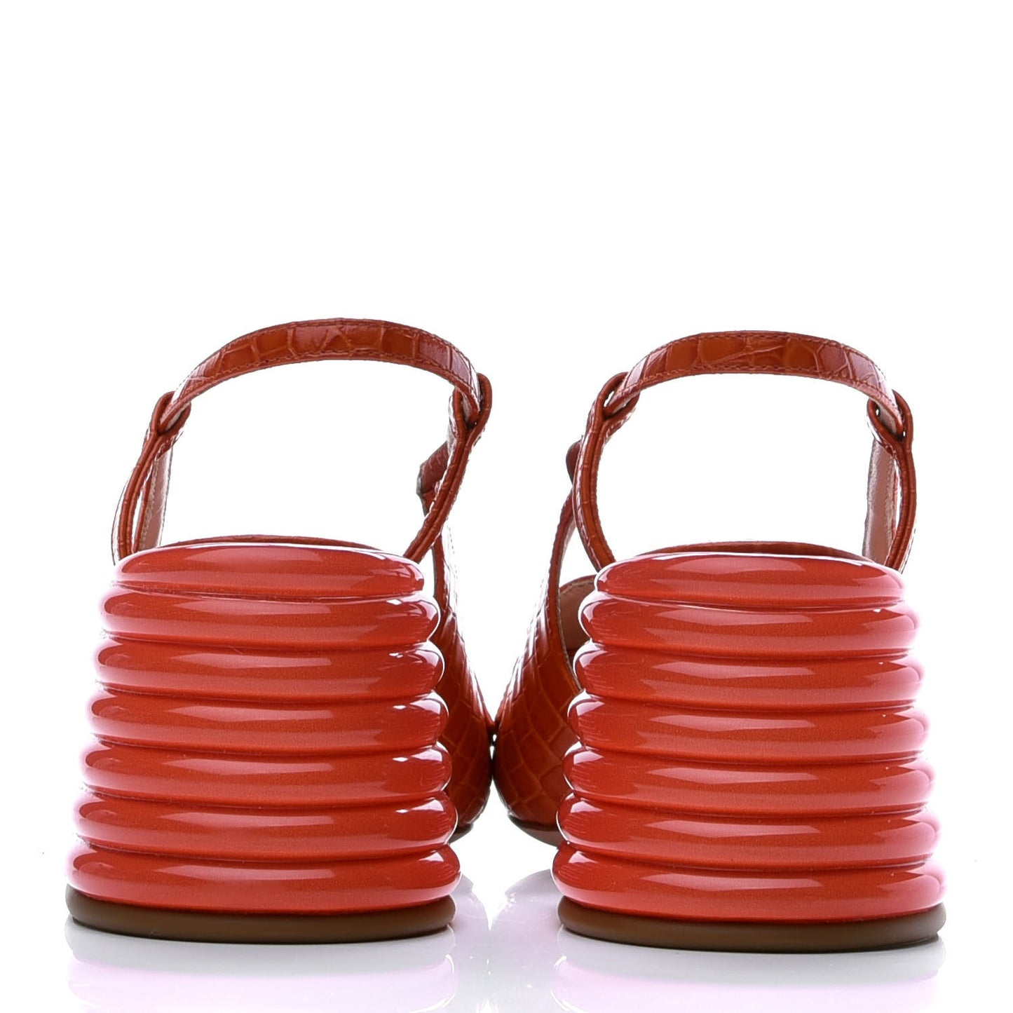 Calfskin Crocodile Embossed Promenade Slingback Loafer Pumps 35.5 Rust