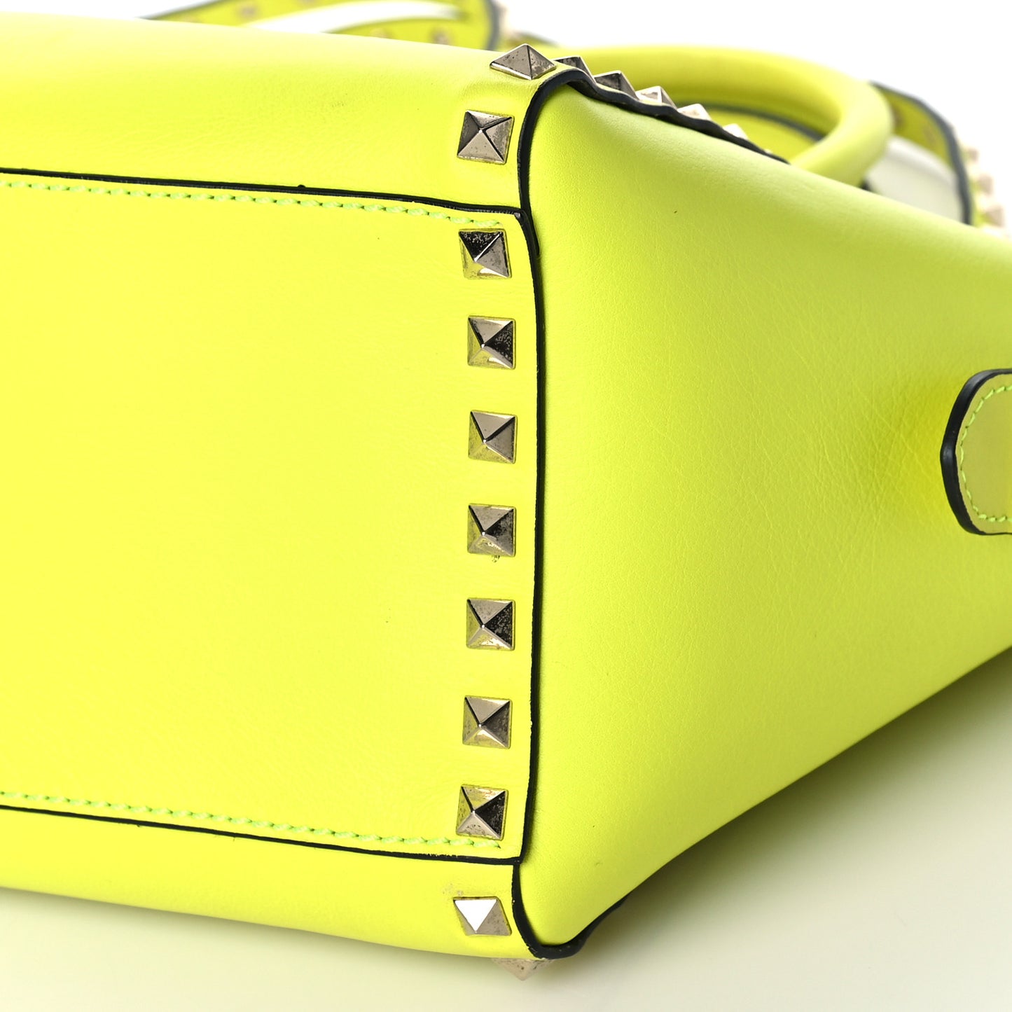 Vitello Small Rockstud Double Handle Tote Yellow Fluo