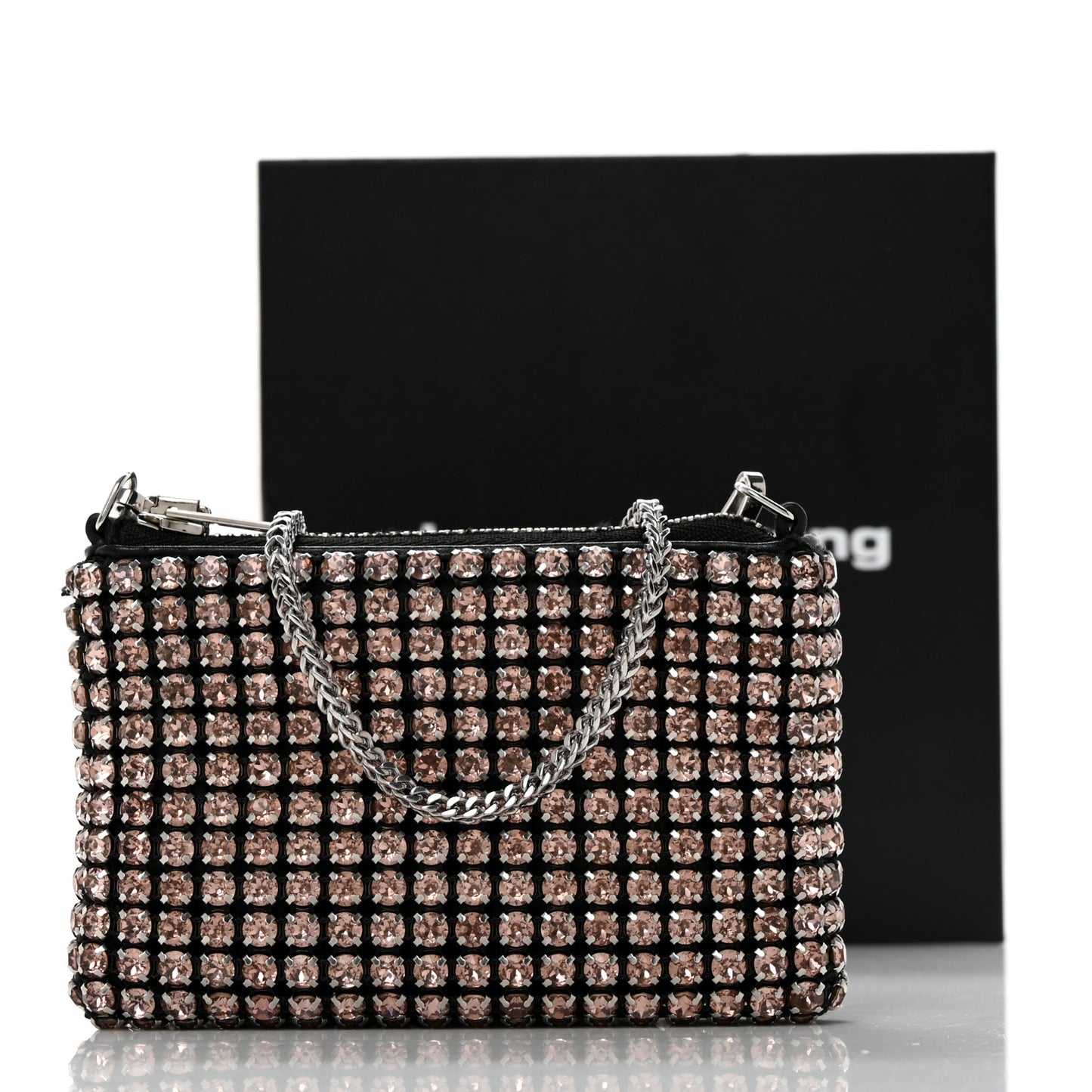 Mesh Crystal Rhinestone Nano Heiress Shoulder Bag Black Pink