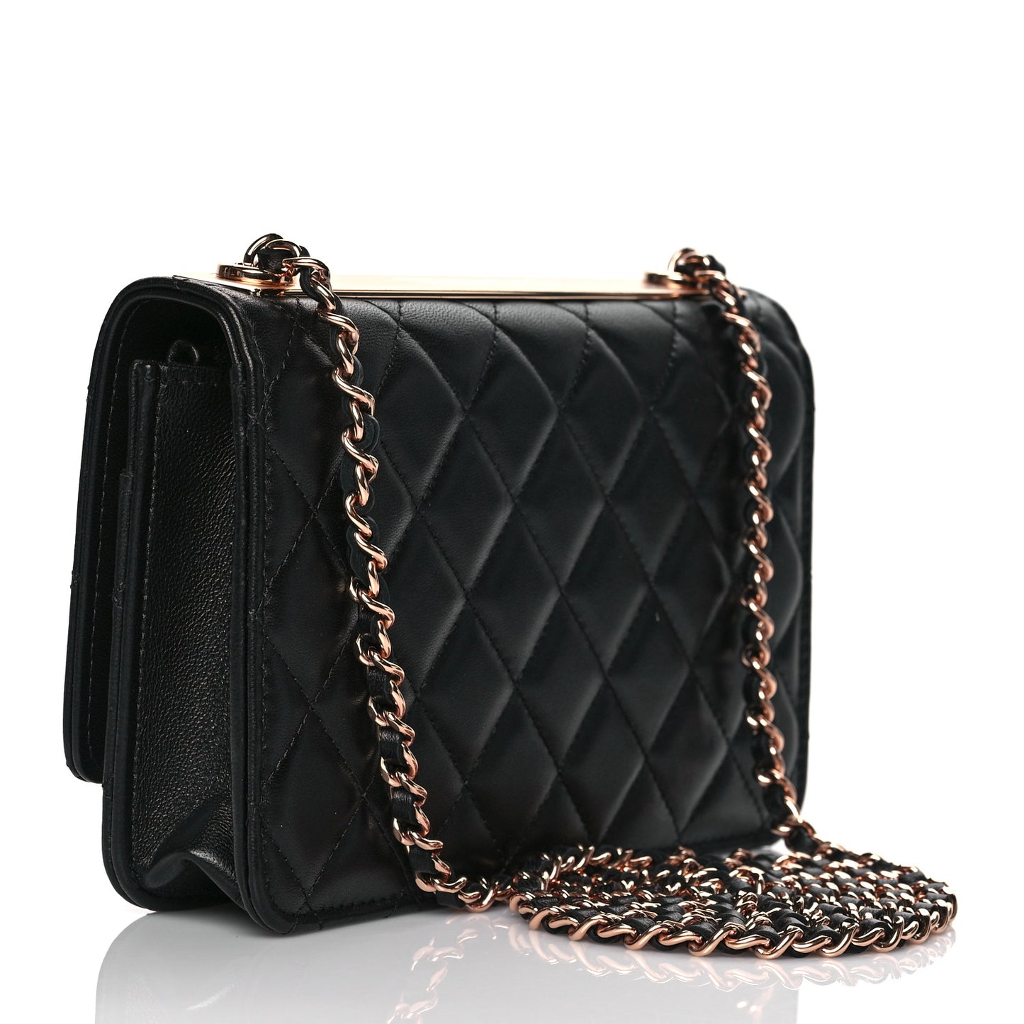 Lambskin Quilted Trendy CC Wallet On Chain WOC Black