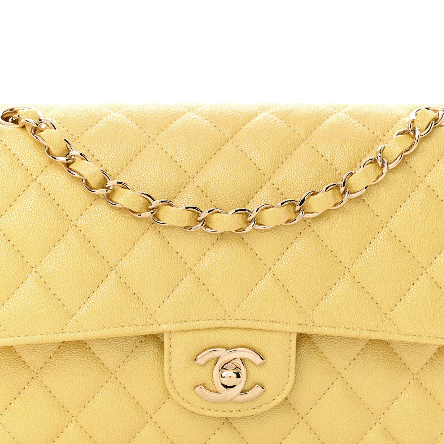 Chanel Iridescent Caviar Quilted Medium Double Flap Yellow 7 of 11