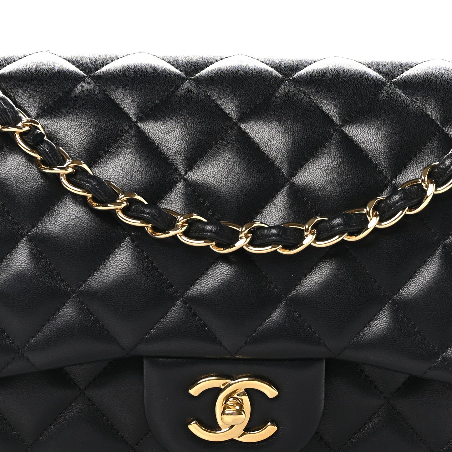 Lambskin Quilted Jumbo Double Flap Black