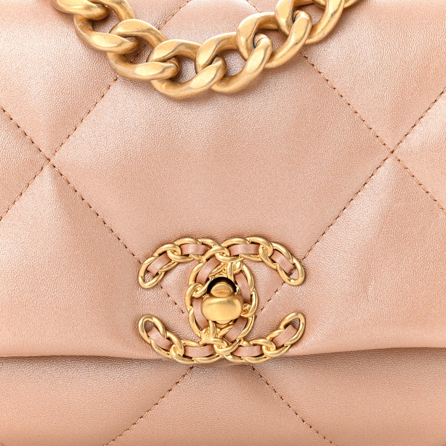 Shiny Lambskin Quilted Medium Chanel 19 Flap Beige