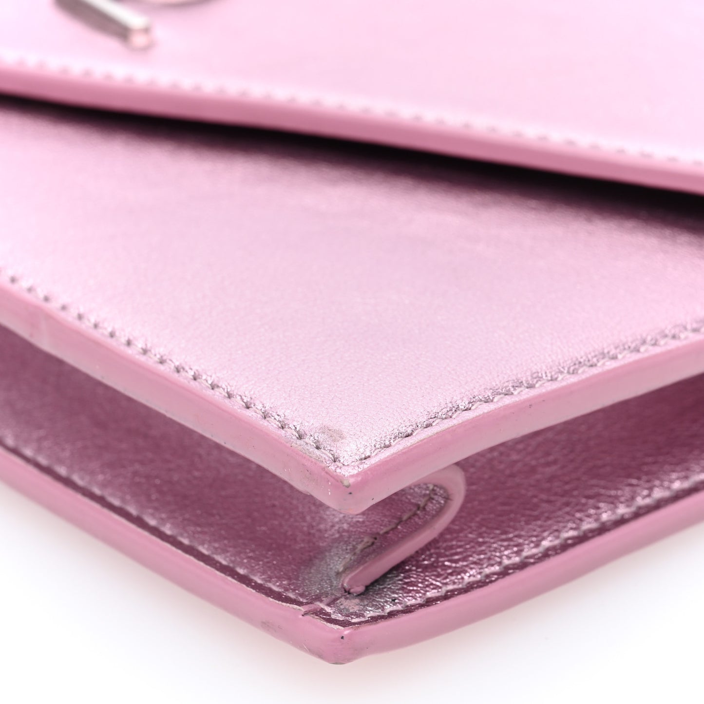 Metallic Calfskin Monogram Envelope Chain Wallet Pink