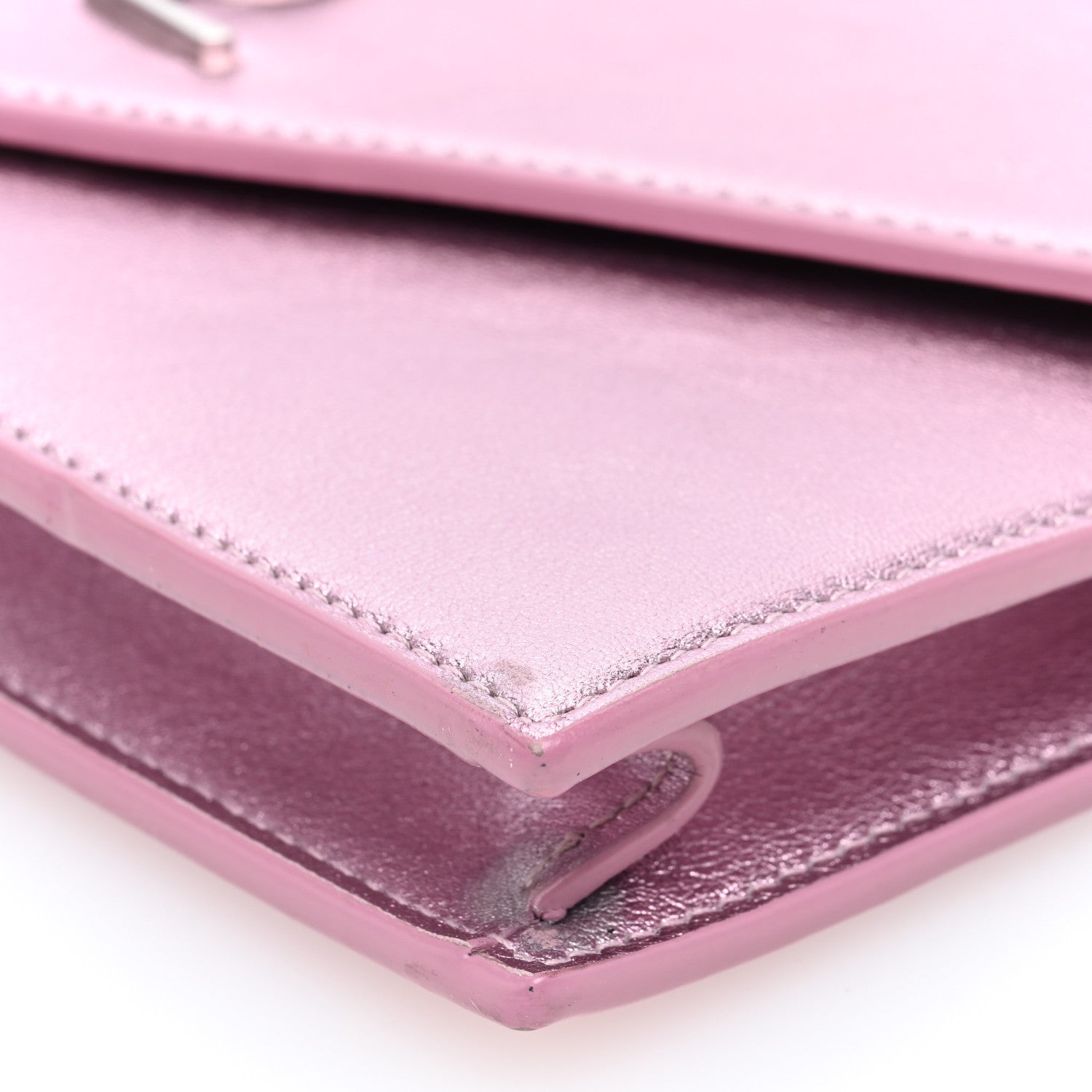 Saint Laurent Metallic Calfskin Monogram Envelope Chain Wallet Pink 9 of 11