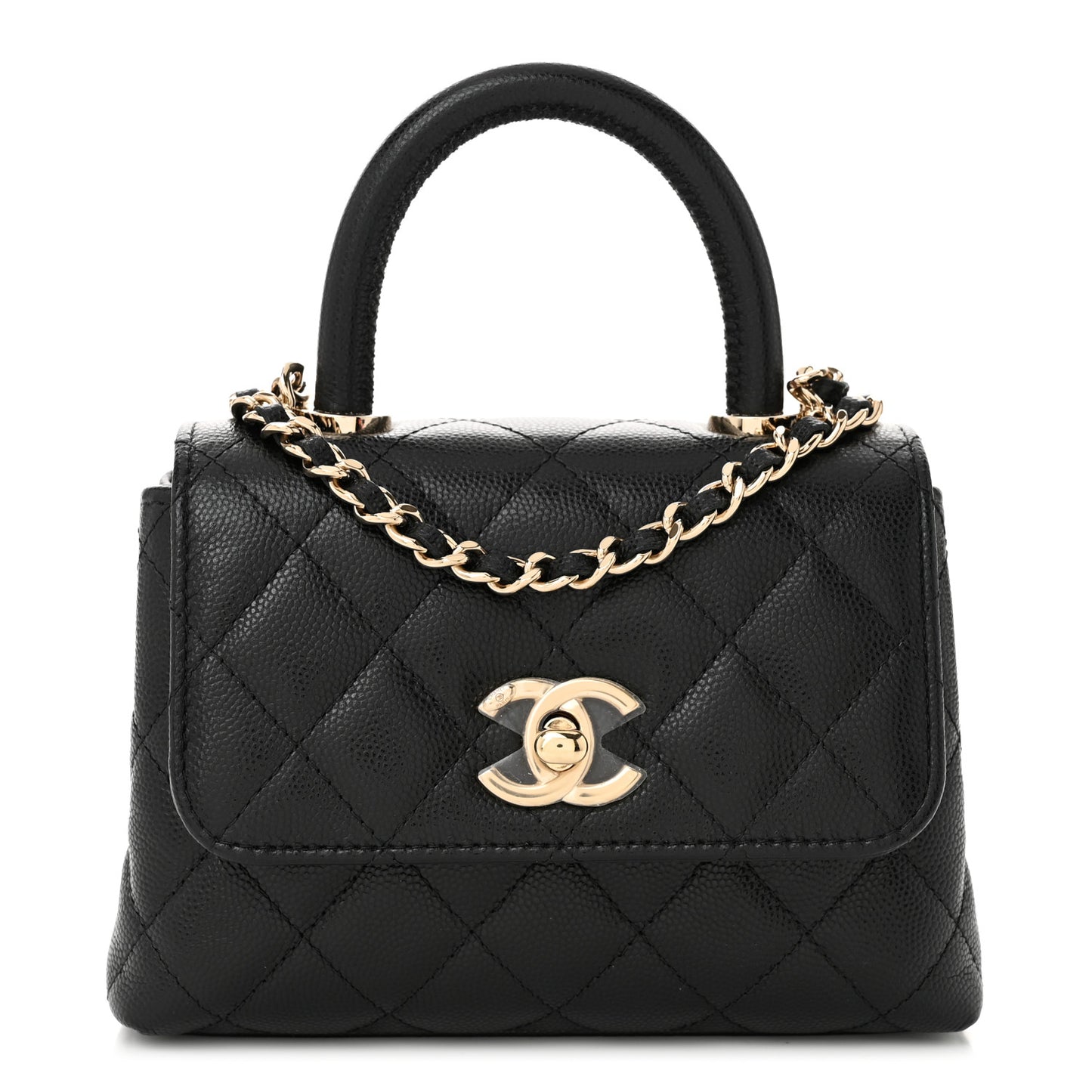 Caviar Quilted Coco Handle Clutch With Chain Black