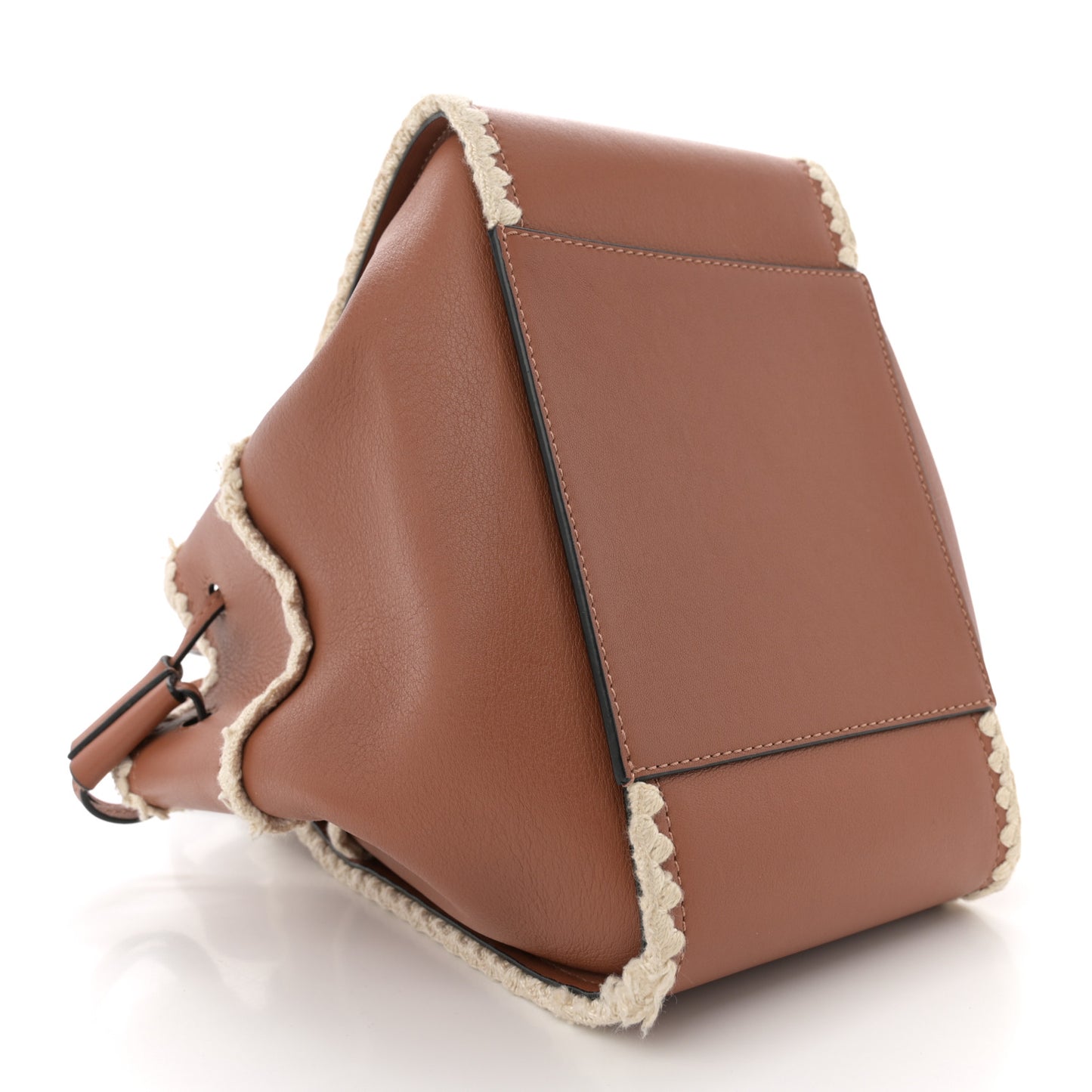 Calfskin Small Crochet Trim Hammock Shoulder Bag Tan