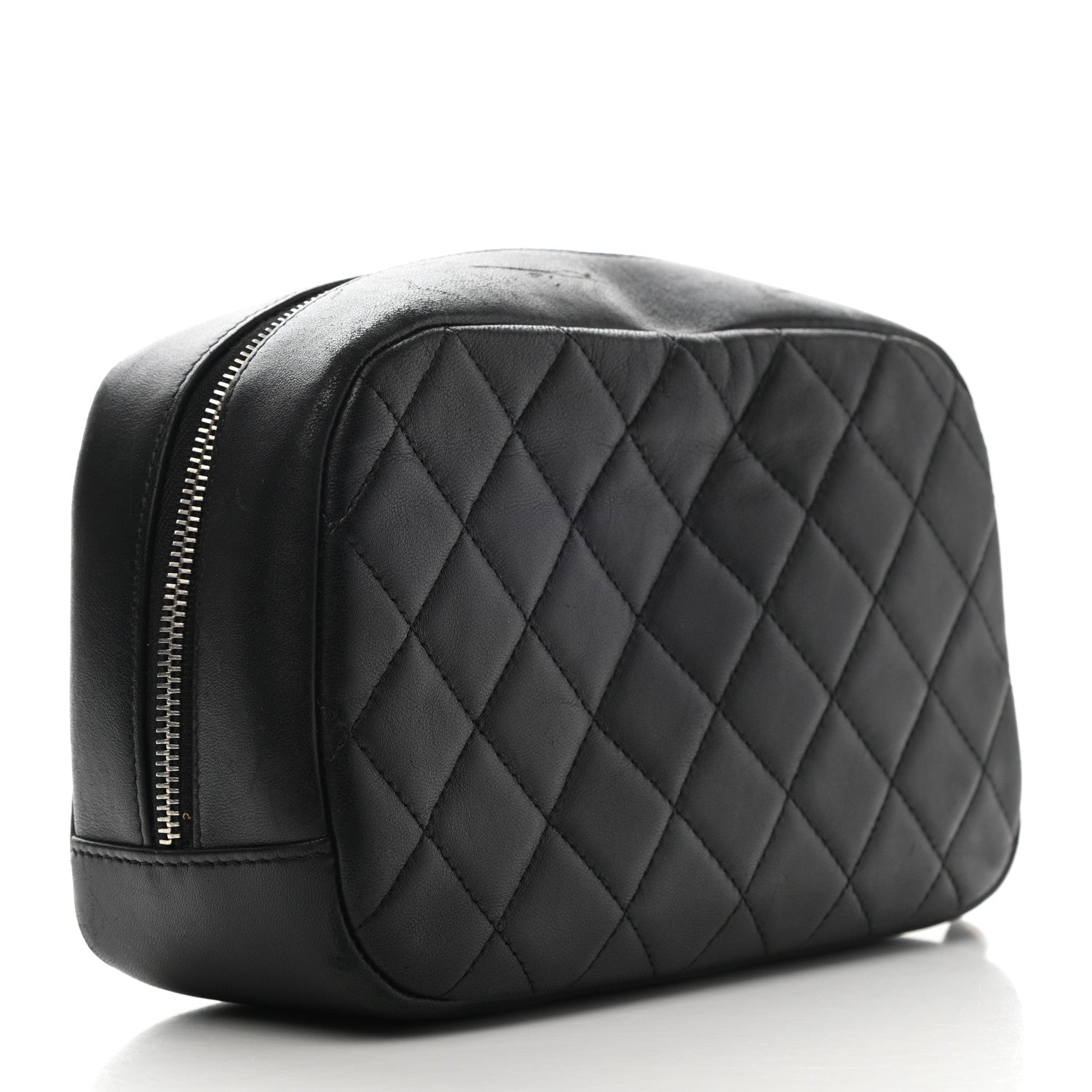 Chanel Lambskin Quilted Medium Curvy Pouch Cosmetic Case Black 3 of 10