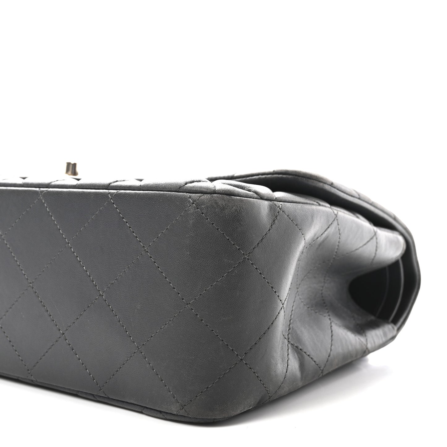 Lambskin Quilted Jumbo Double Flap Dark Grey
