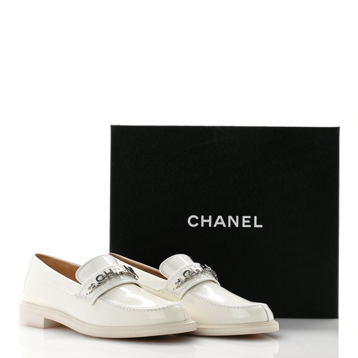 Shiny Calfskin Logo Loafers 39.5 White