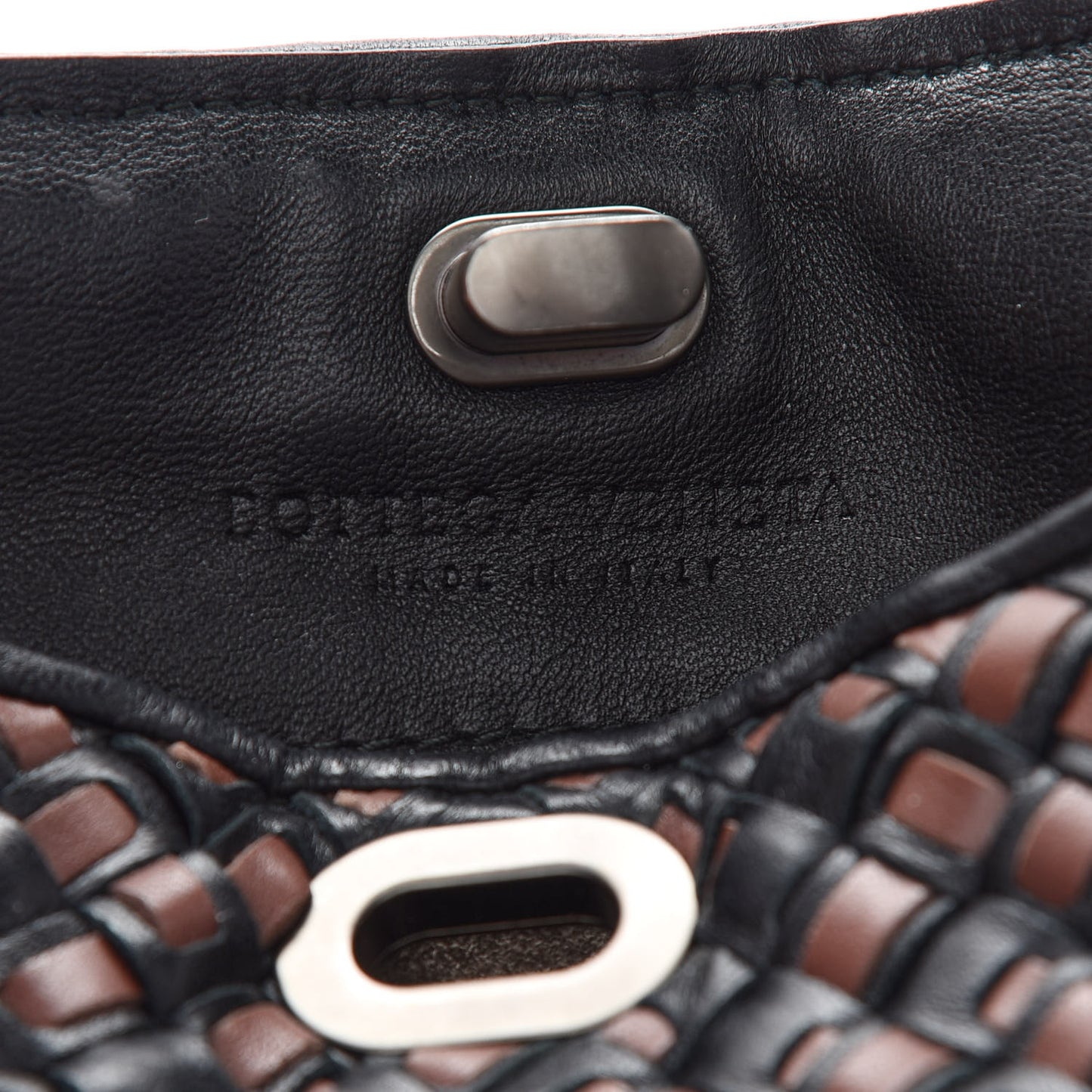 Nappa Intrecciato Chain Crossbody Black Brown