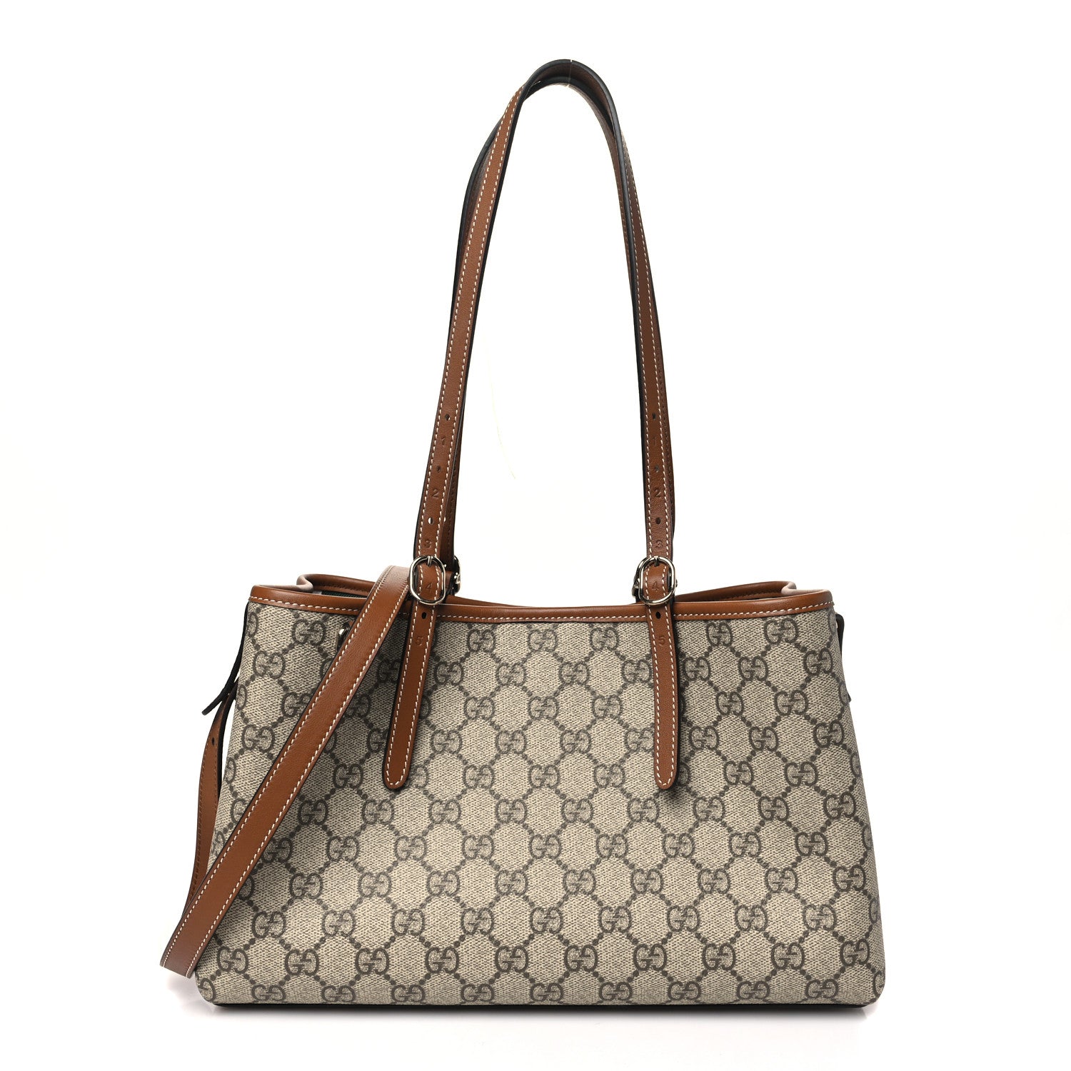 グッチメッセージバックGG Supreme Monogram Leather Gucci GG Supreme Monogram Emblem Medium Tote Bag Beige Dark Brown