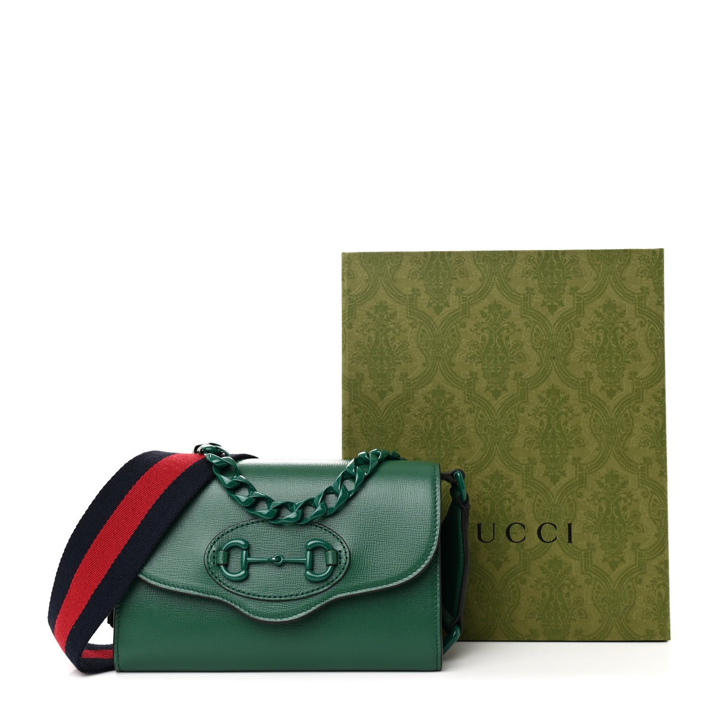 Azalea Calfskin Web Monochrome Mini Horsebit 1955 Chain Shoulder Bag Emerald