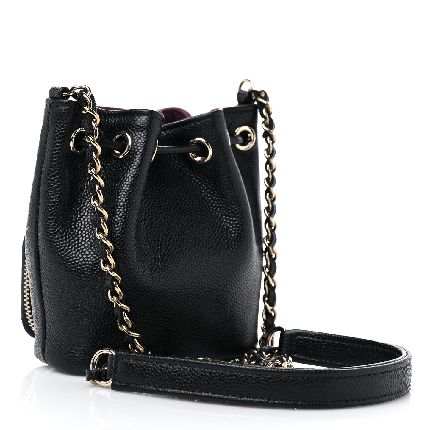 Caviar Quilted Mini CC Pocket Bucket Bag Black