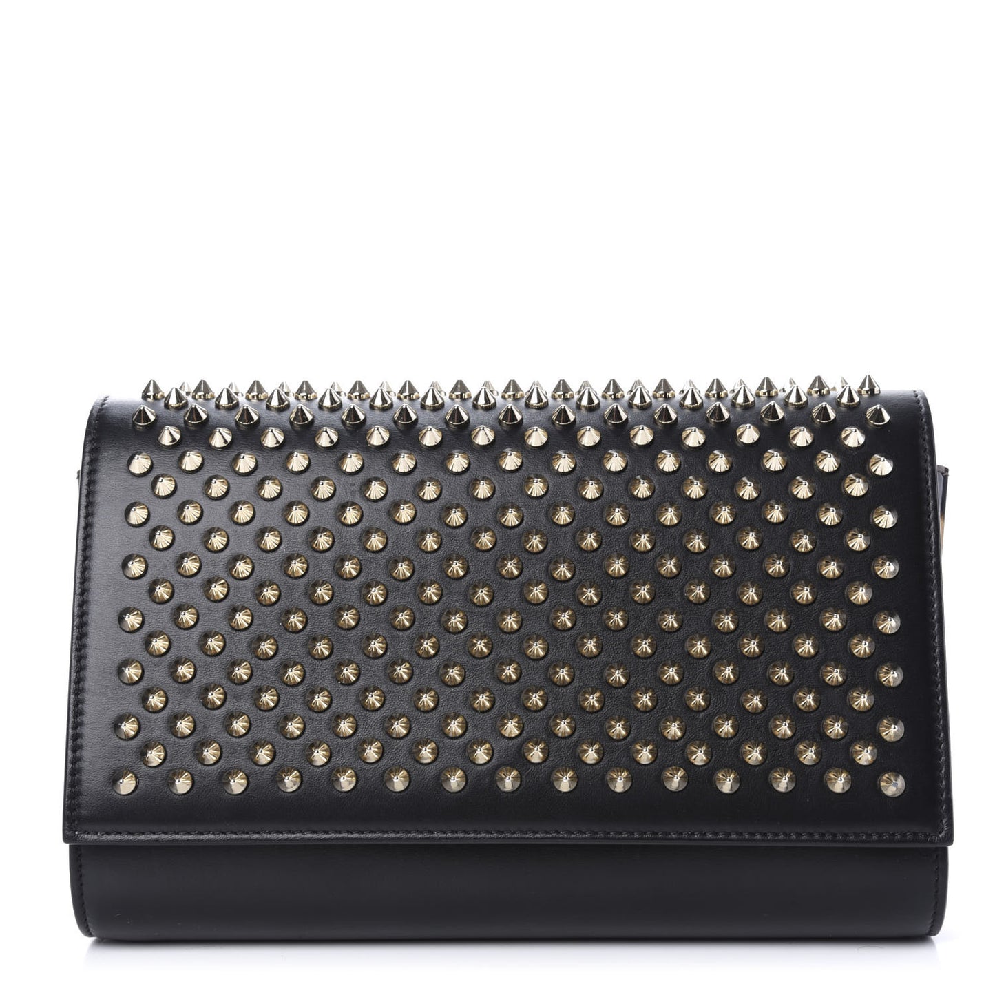 Calfskin Patent Leopard Spikes Paloma Clutch Black