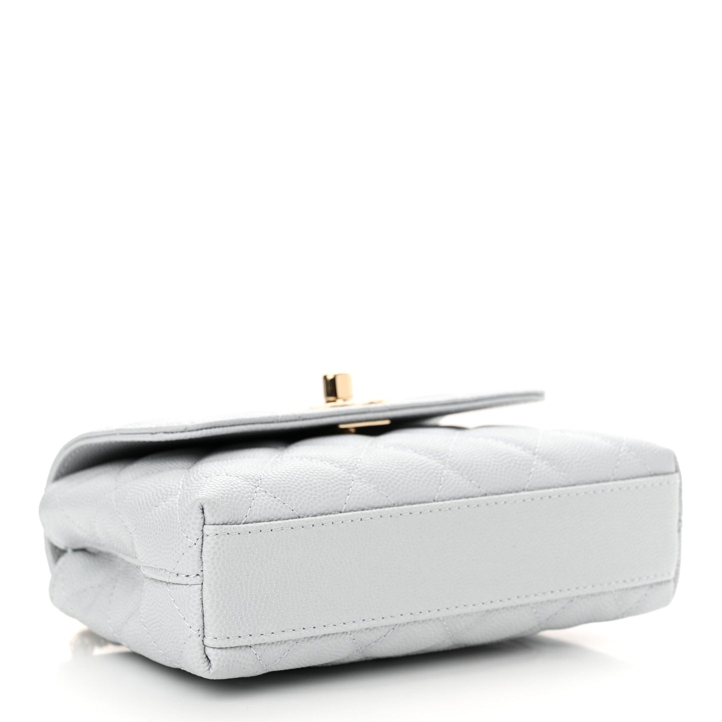 Caviar Quilted Coco Handle Clutch With Chain Light Blue