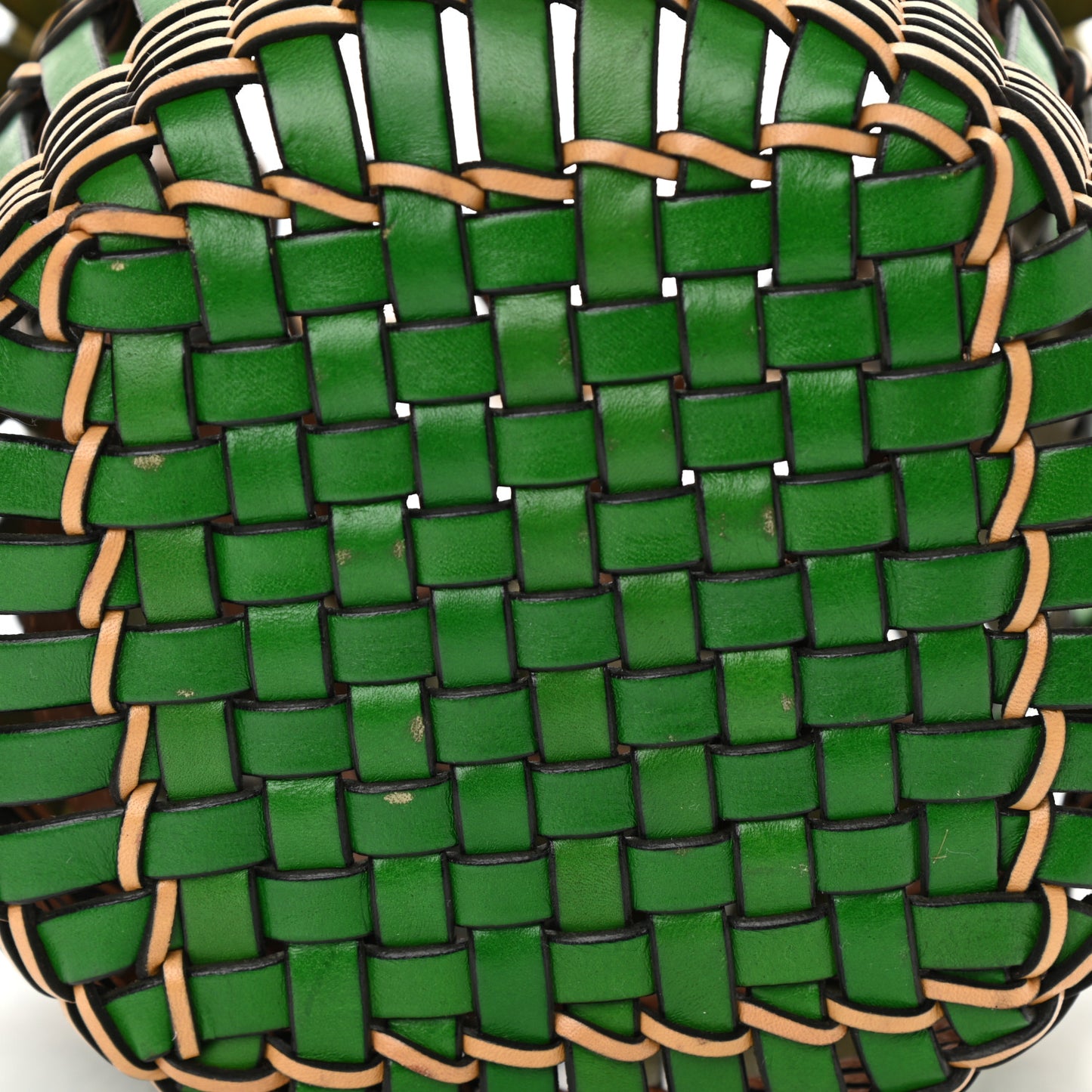 Calfskin Woven Fringes Bucket Bag Green Honey