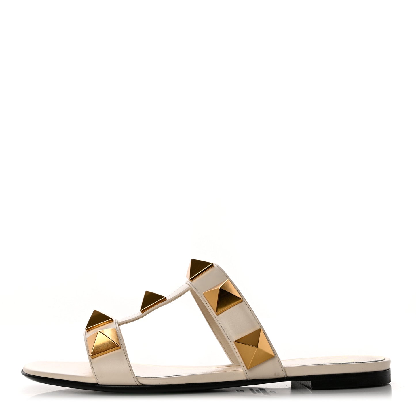 Calfskin Roman Stud Flat Slide Sandals 35 Light Ivory