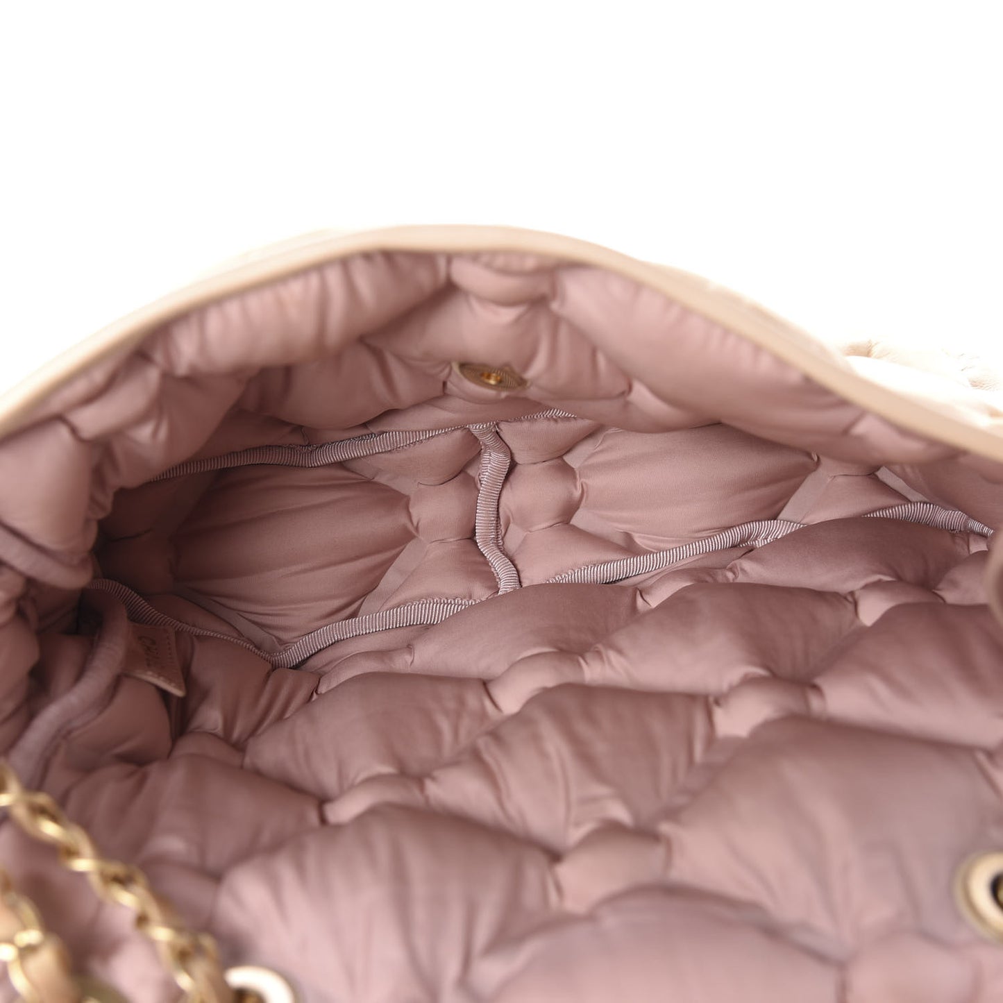 Iridescent Calfskin Quilted Small Chesterfield Flap Light Beige