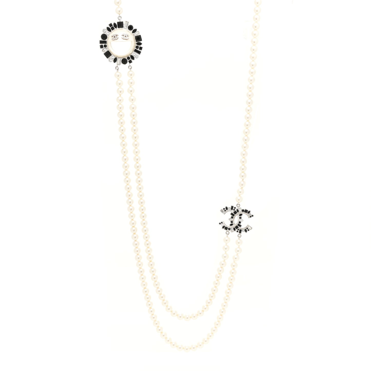 Bead Crystal Multi Strand CC Smiley Emoji Necklace Silver Black