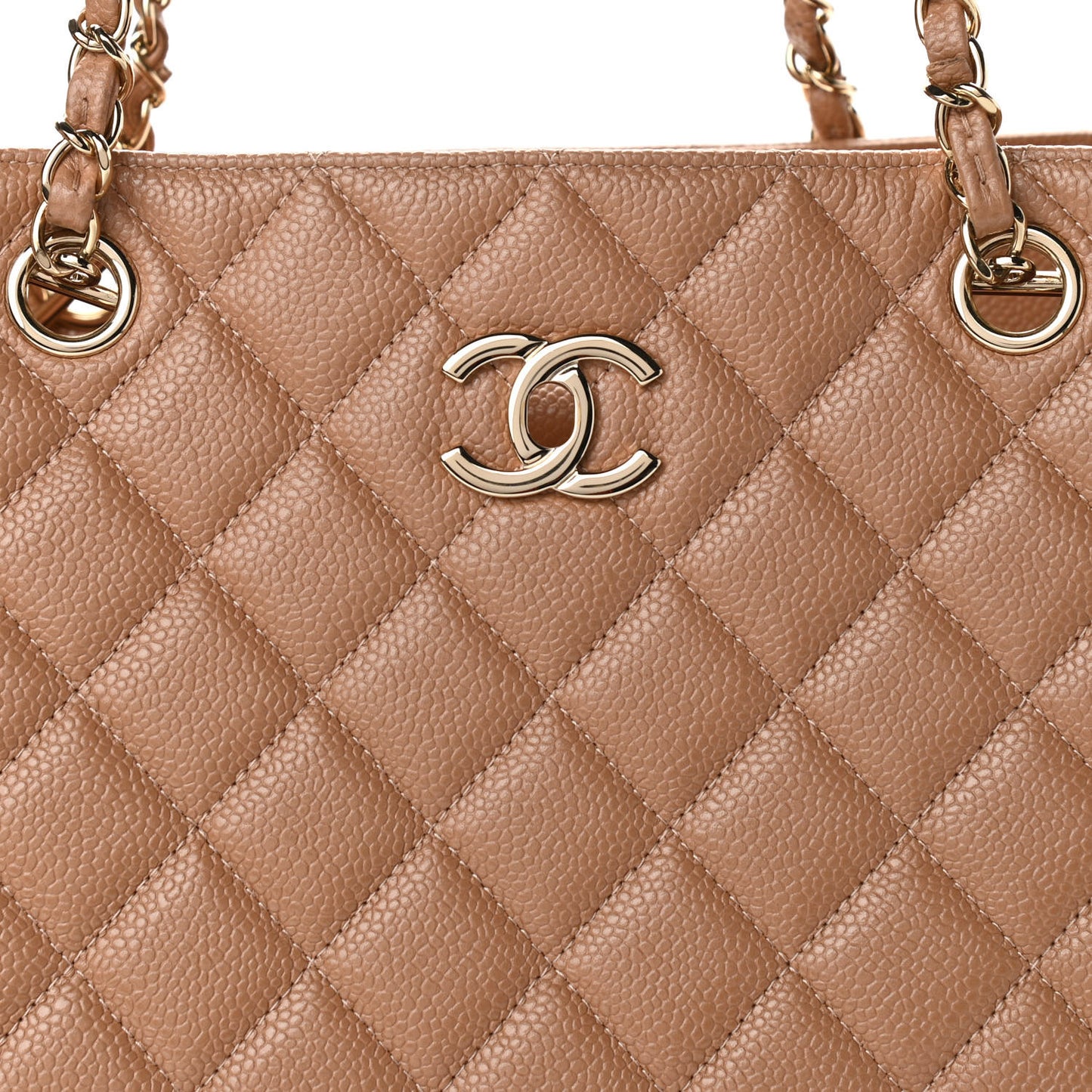 Caviar Quilted Large Shopping Tote Dark Beige