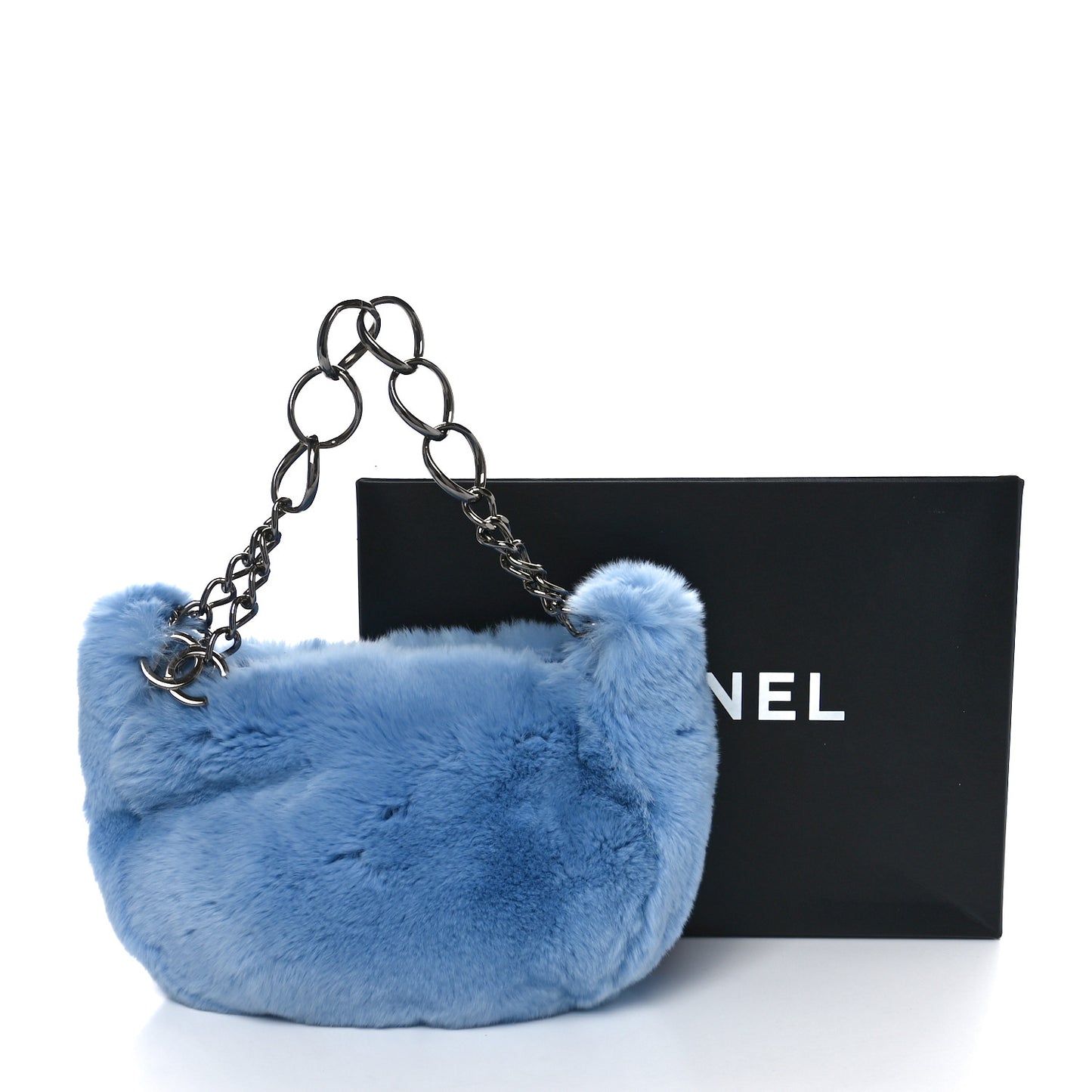 Lapin Rabbit Fur Lambskin Shoulder Bag Blue