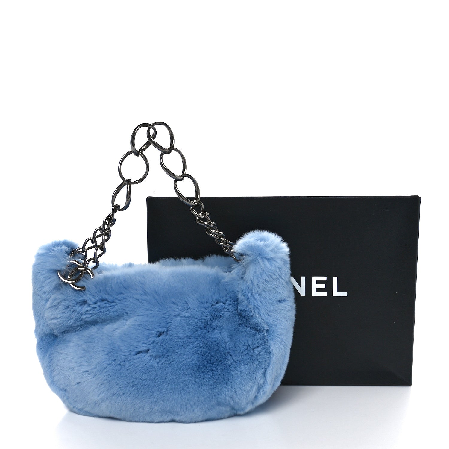 Chanel Lapin Rabbit Fur Lambskin Shoulder Bag Blue 10 of 10