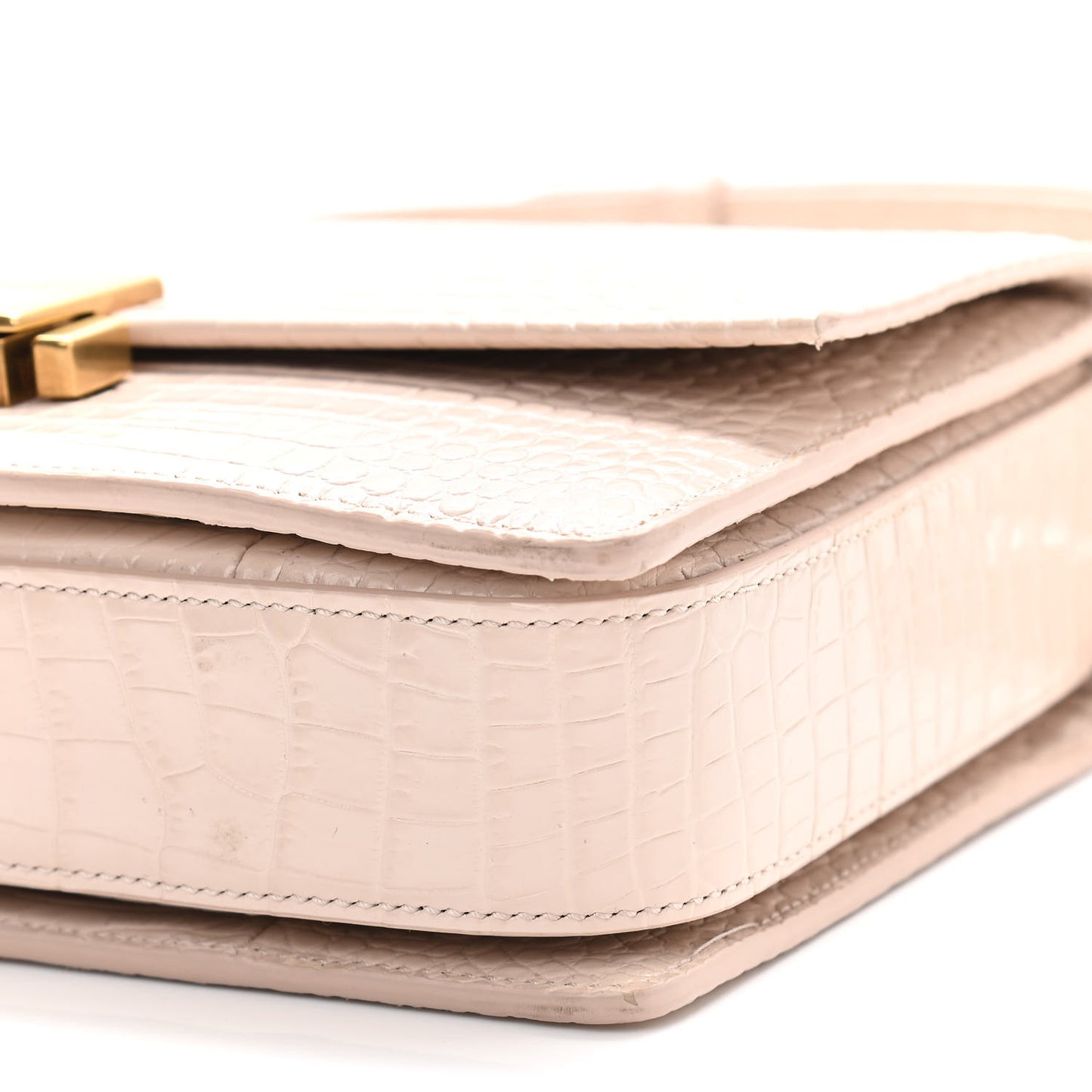 Calfskin Crocodile Embossed Medium Bellechasse Satchel Powder Pink