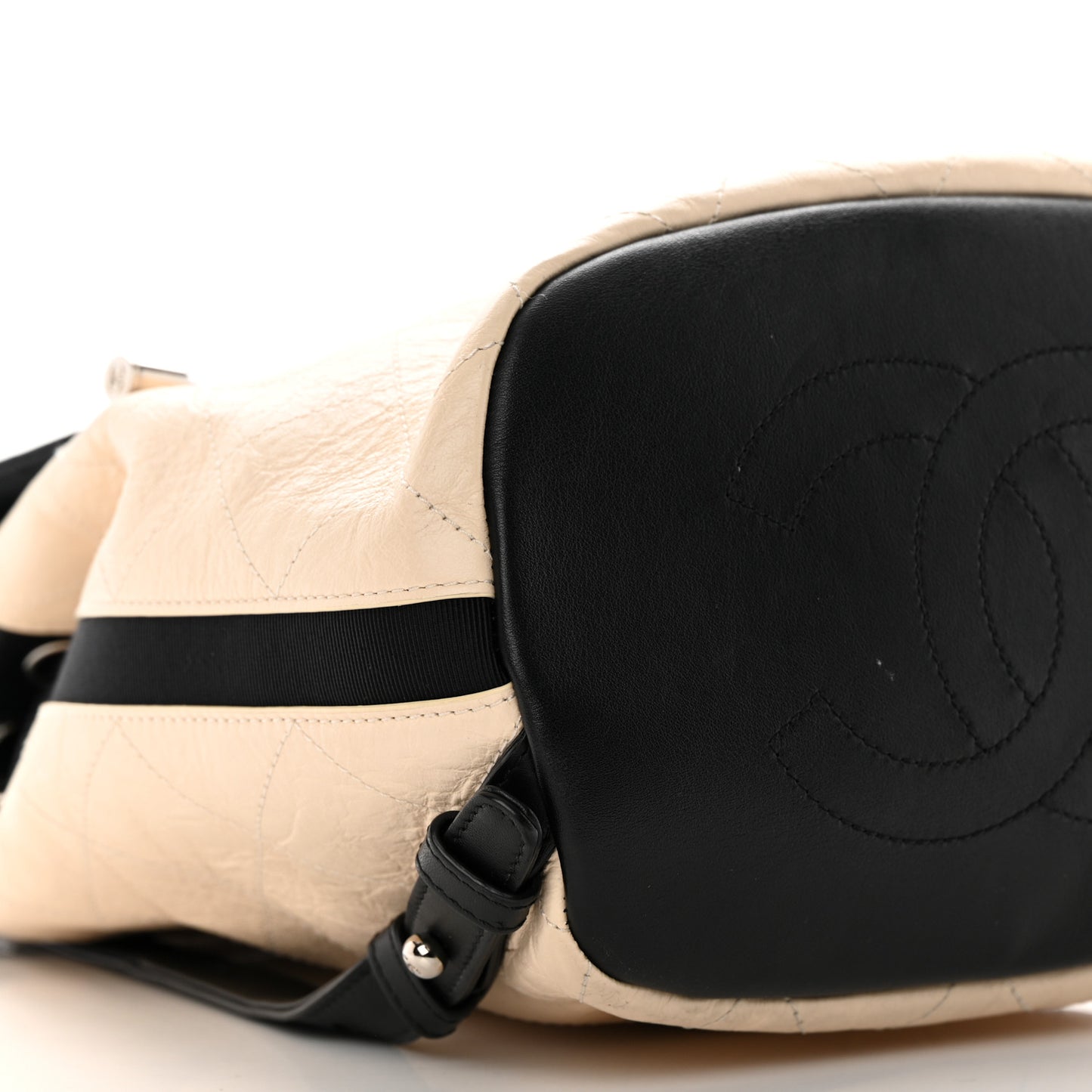 Crumpled Grained Calfskin Quilted Backpack Beige Ivory Black