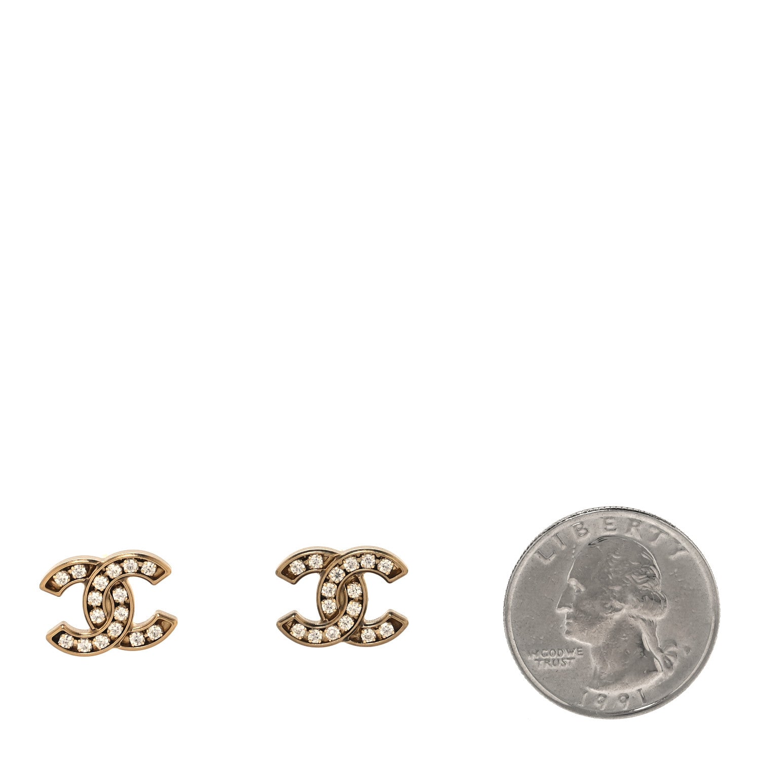 Chanel Matte Metal Crystal CC Earrings Gold 2 of 5