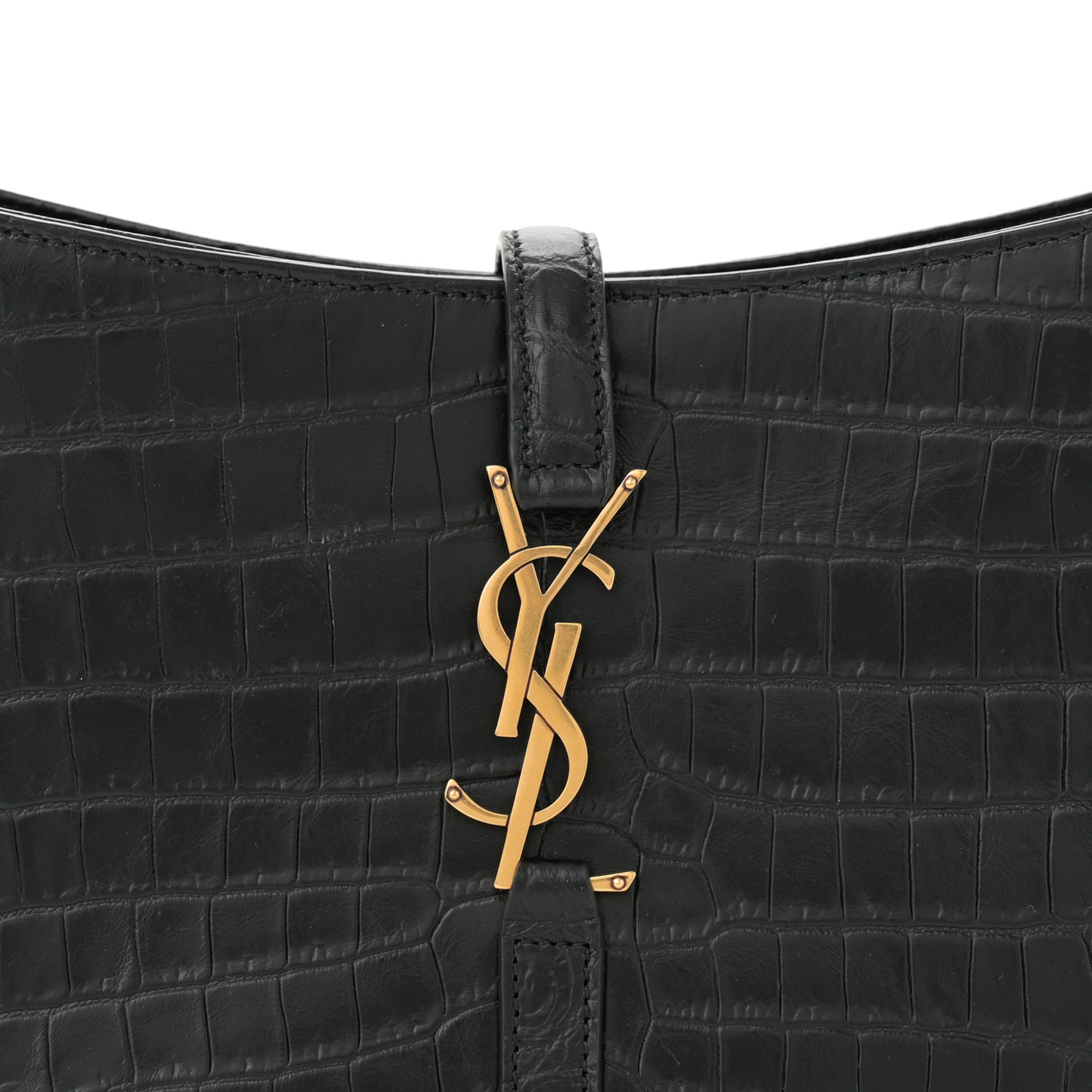 Calfskin Crocodile Embossed Le 5 A 7 Hobo Black