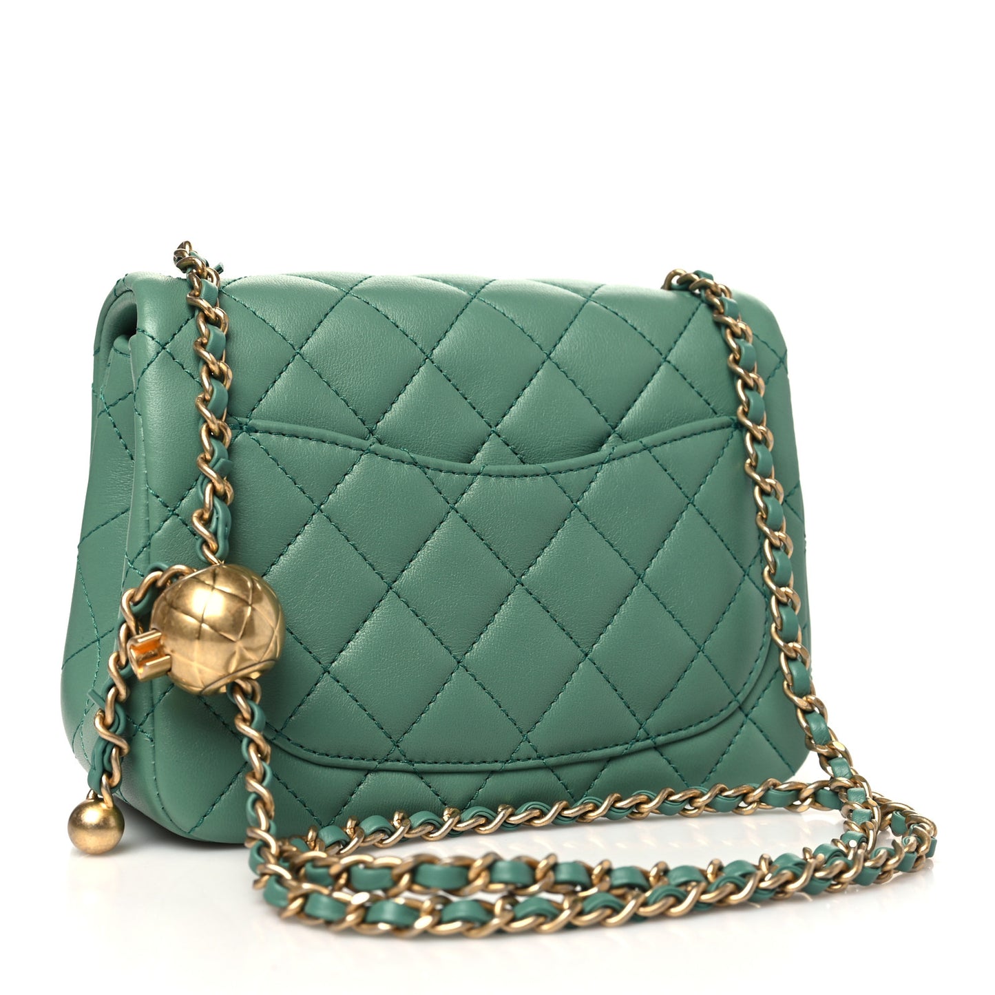 Lambskin Quilted Mini Pearl Crush Flap Green