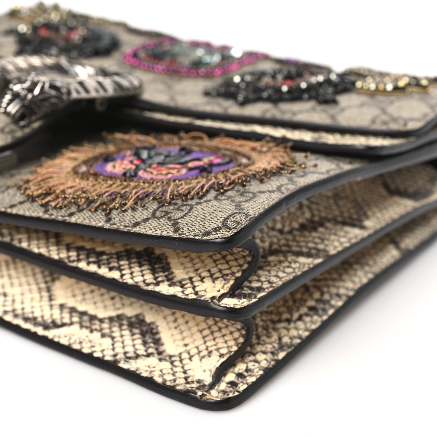 GG Supreme Monogram Snakeskin Crystal Embroidered Medium Dionysus Shoulder Bag