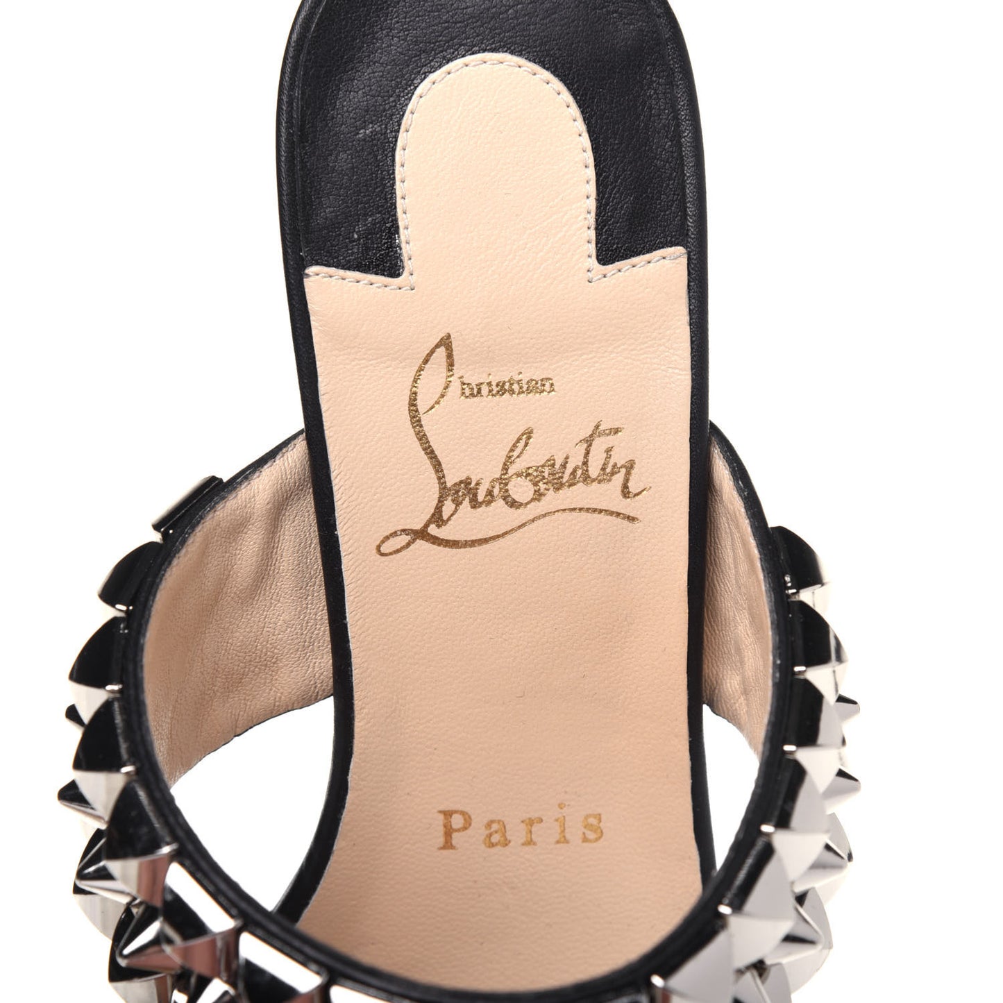 Calfskin Studded Tina Goes Mad 55 Slide Sandals 36.5 Black