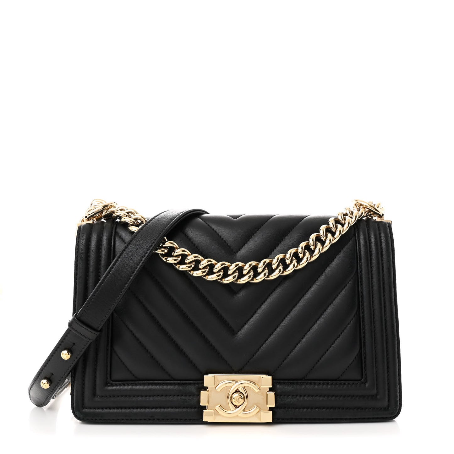 Lambskin Chevron Quilted Medium Boy Flap Black