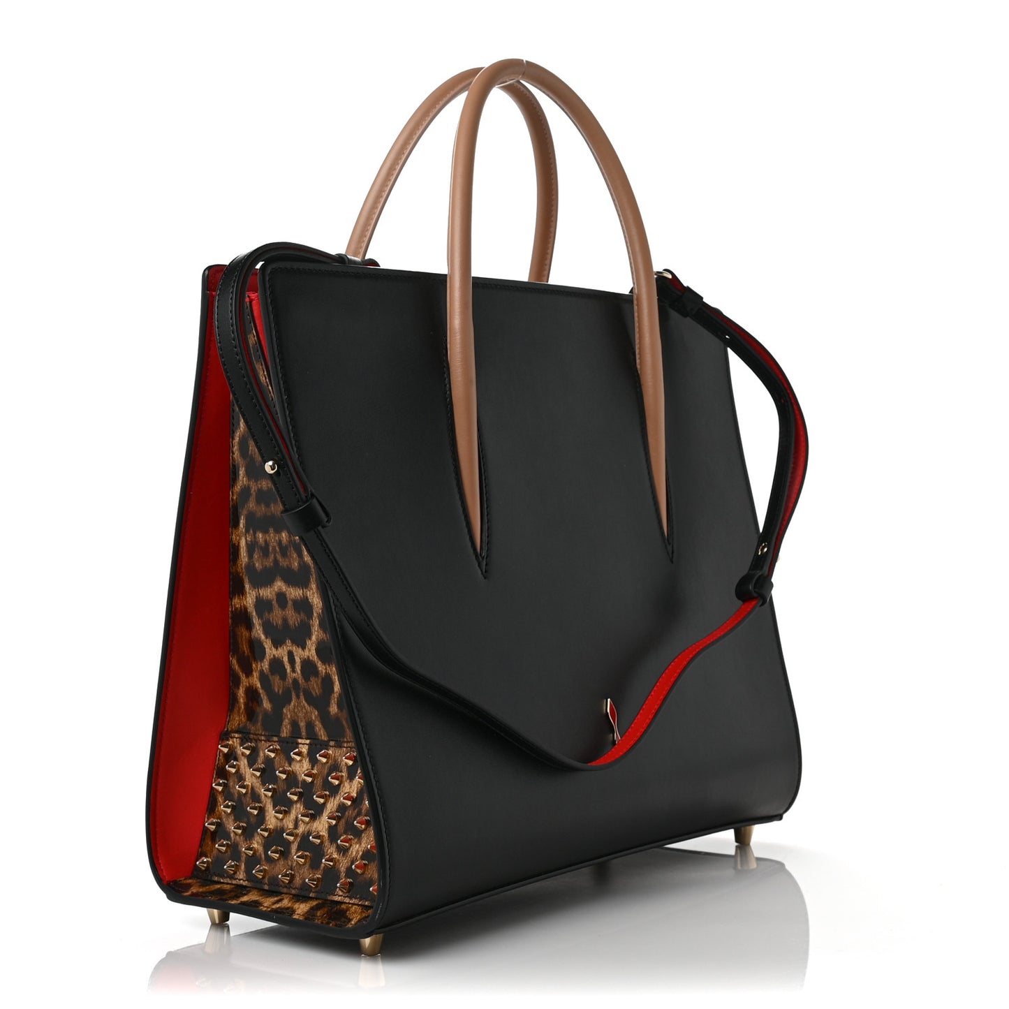 Calfskin Patent Leopard Spiked Large Paloma Black