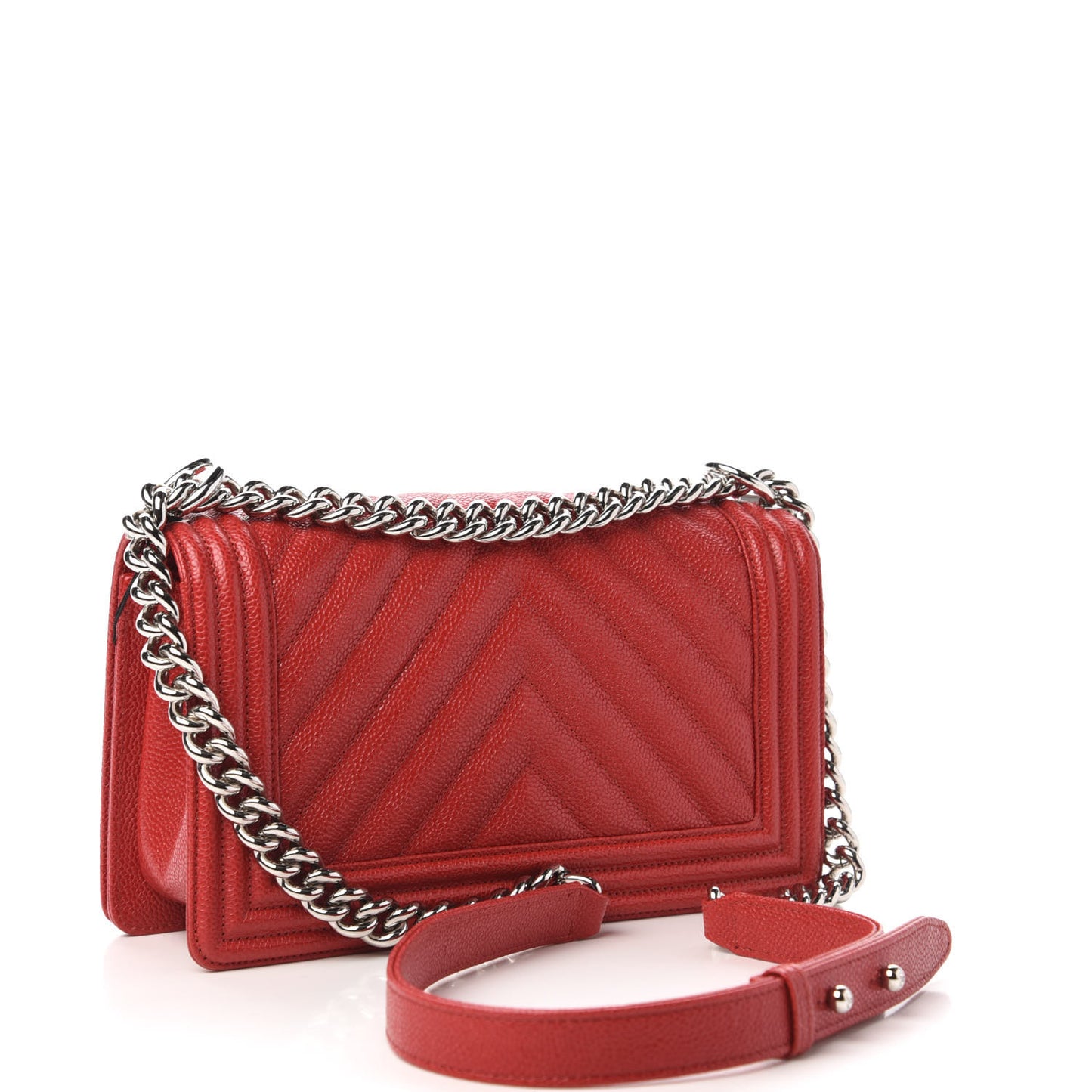 Caviar Chevron Quilted Medium Boy Flap Red