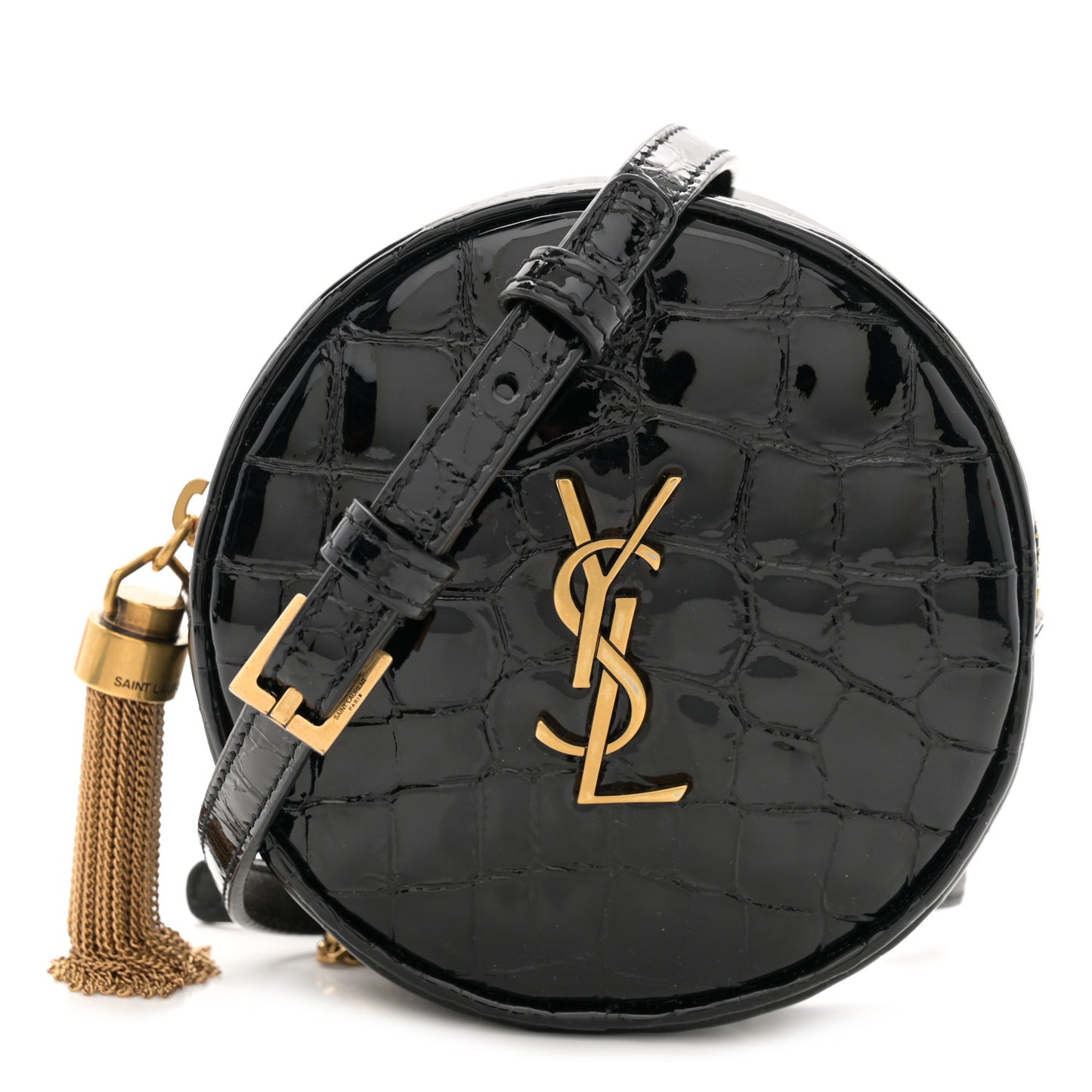 Patent Crocodile Embossed Round Belt Bag Black