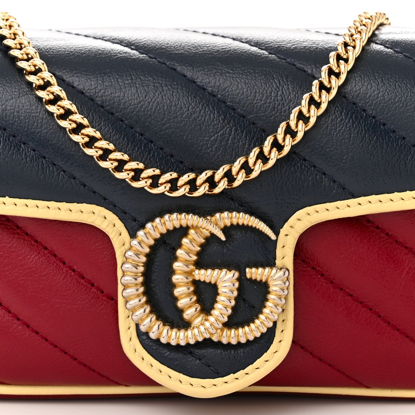 Azalea Calfskin Matelasse Diagonal Super Mini Torchon GG Marmont Shoulder Bag Blue Agata New Cherry Red Butter