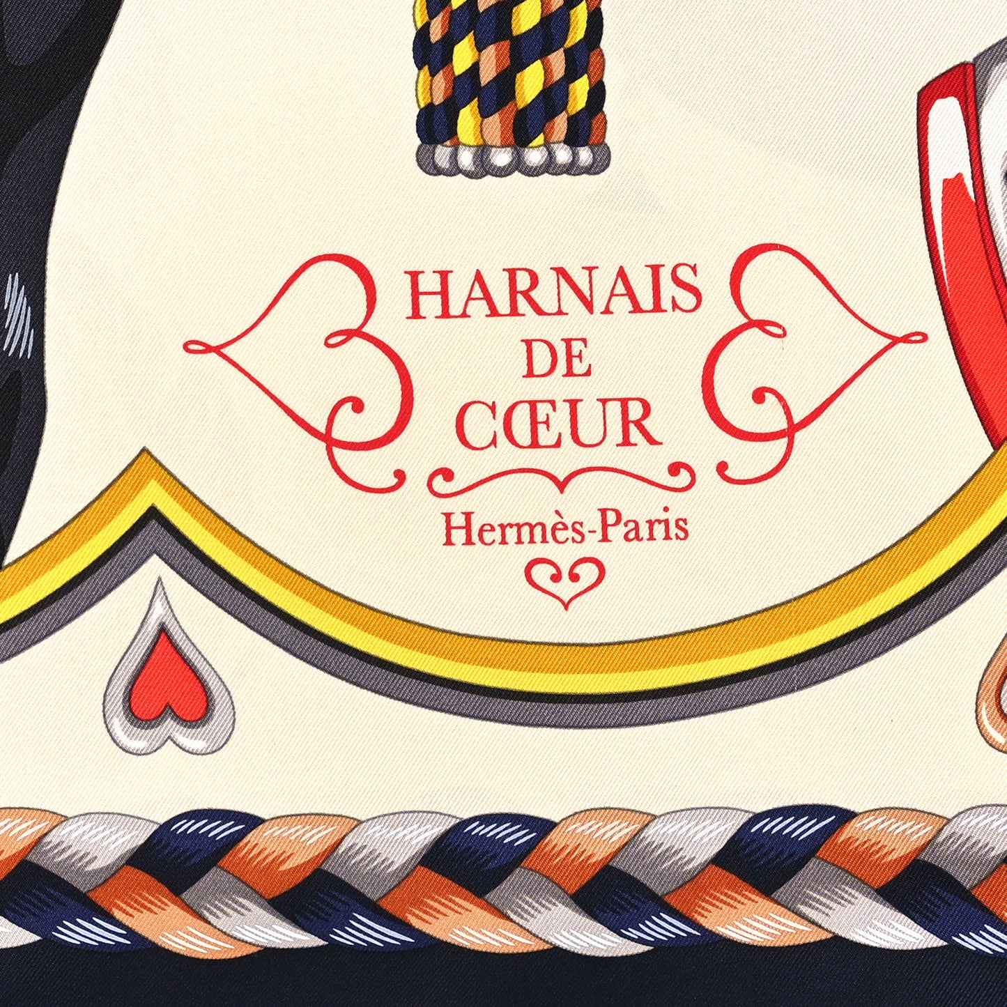 Silk Harnais De Coeur Scarf 90 Bleu Black Creme Anthracite